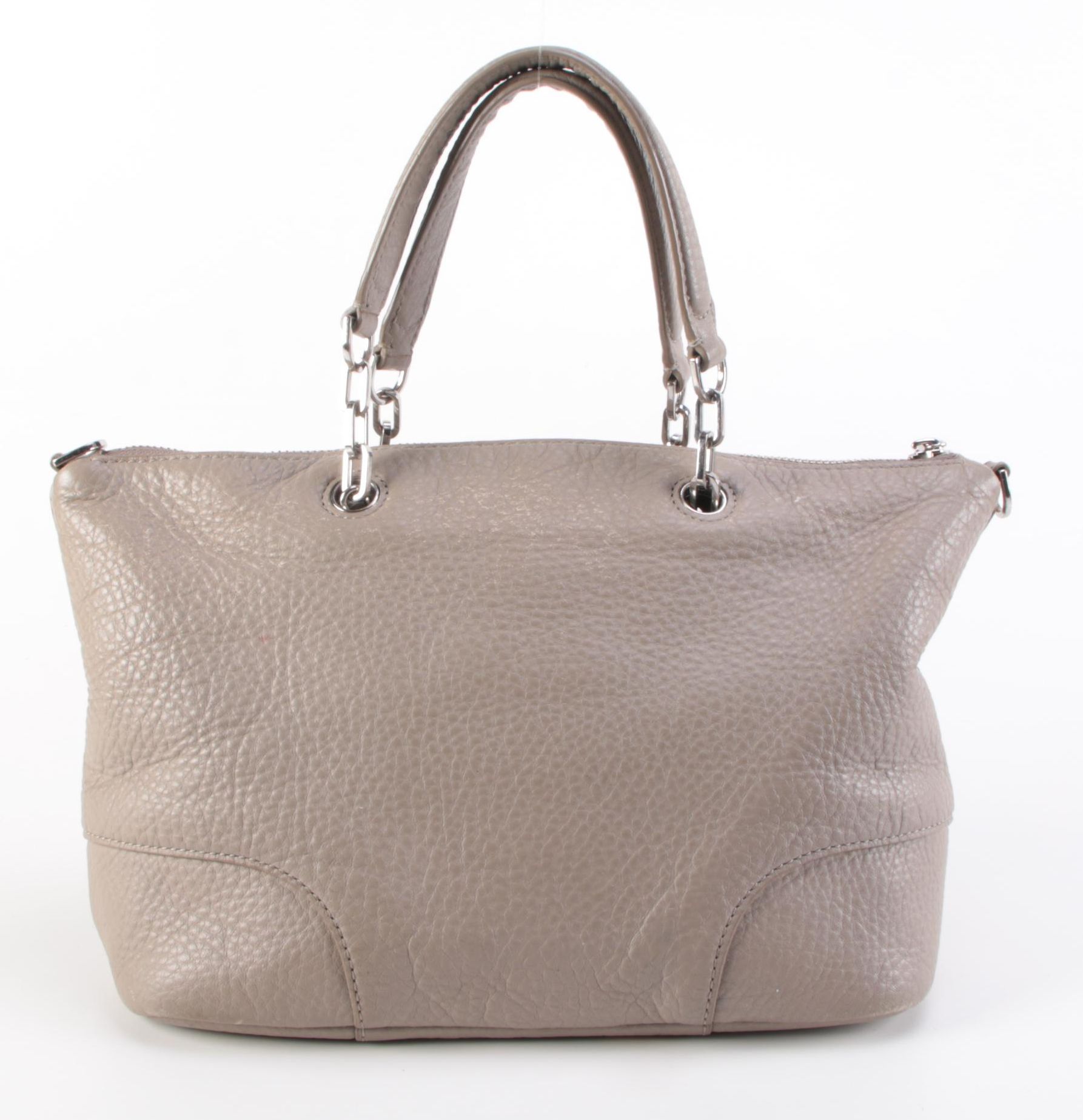 Tory Burch Taupe Grained Leather Two-Way Tote Bag