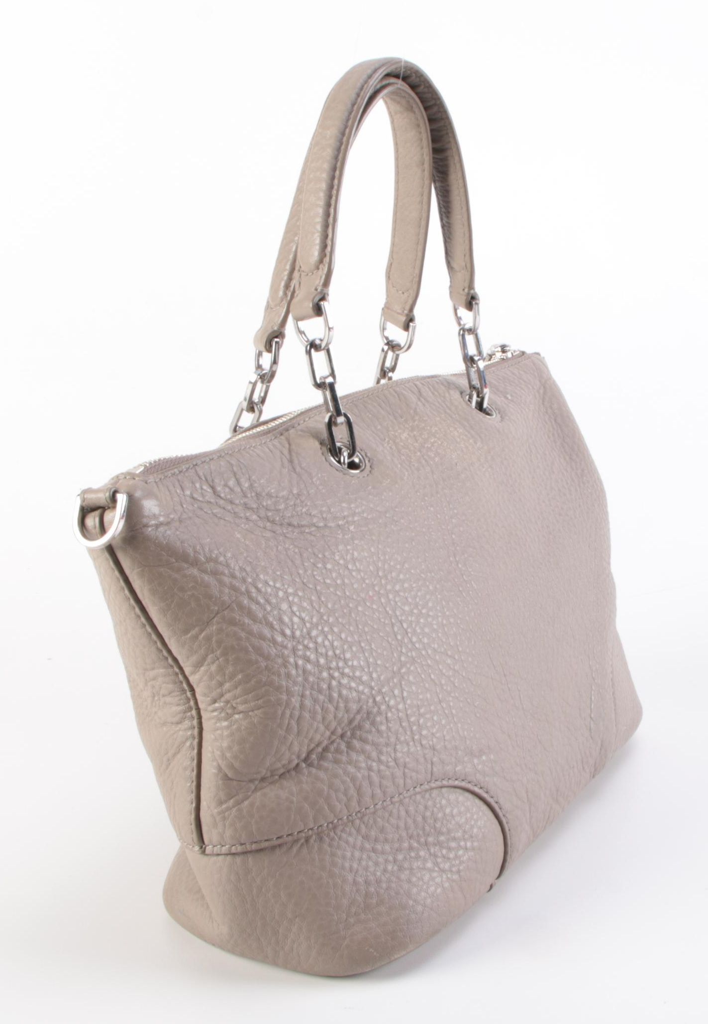 Tory Burch Taupe Grained Leather Two-Way Tote Bag