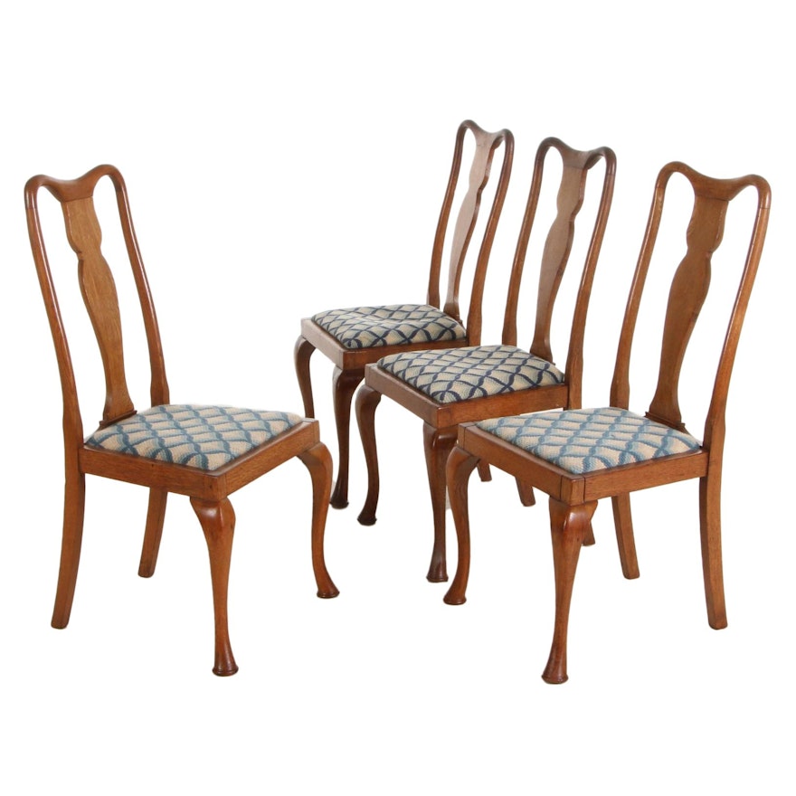 Queen Anne Style Oak Dining Chairs, Set of Four