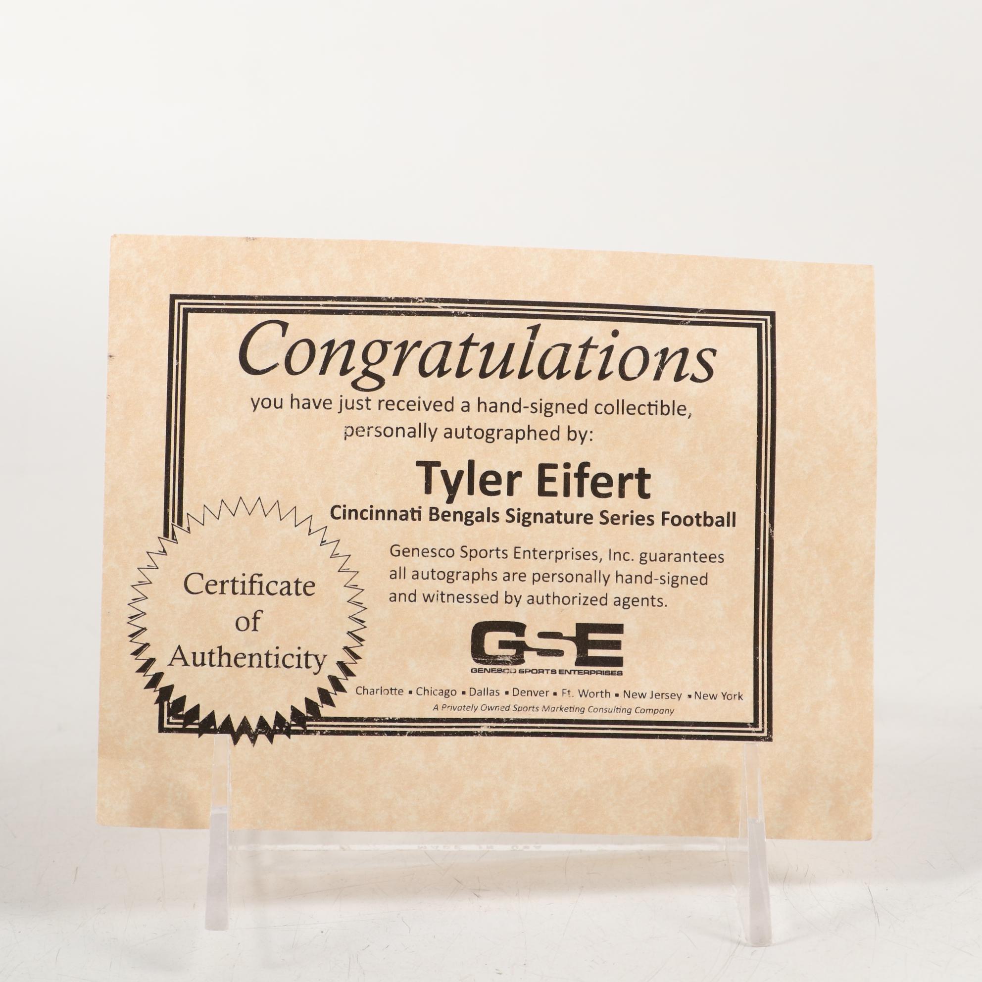 Tyler Eifert Signed Mini Helmet and Football with Mike Maydak Print