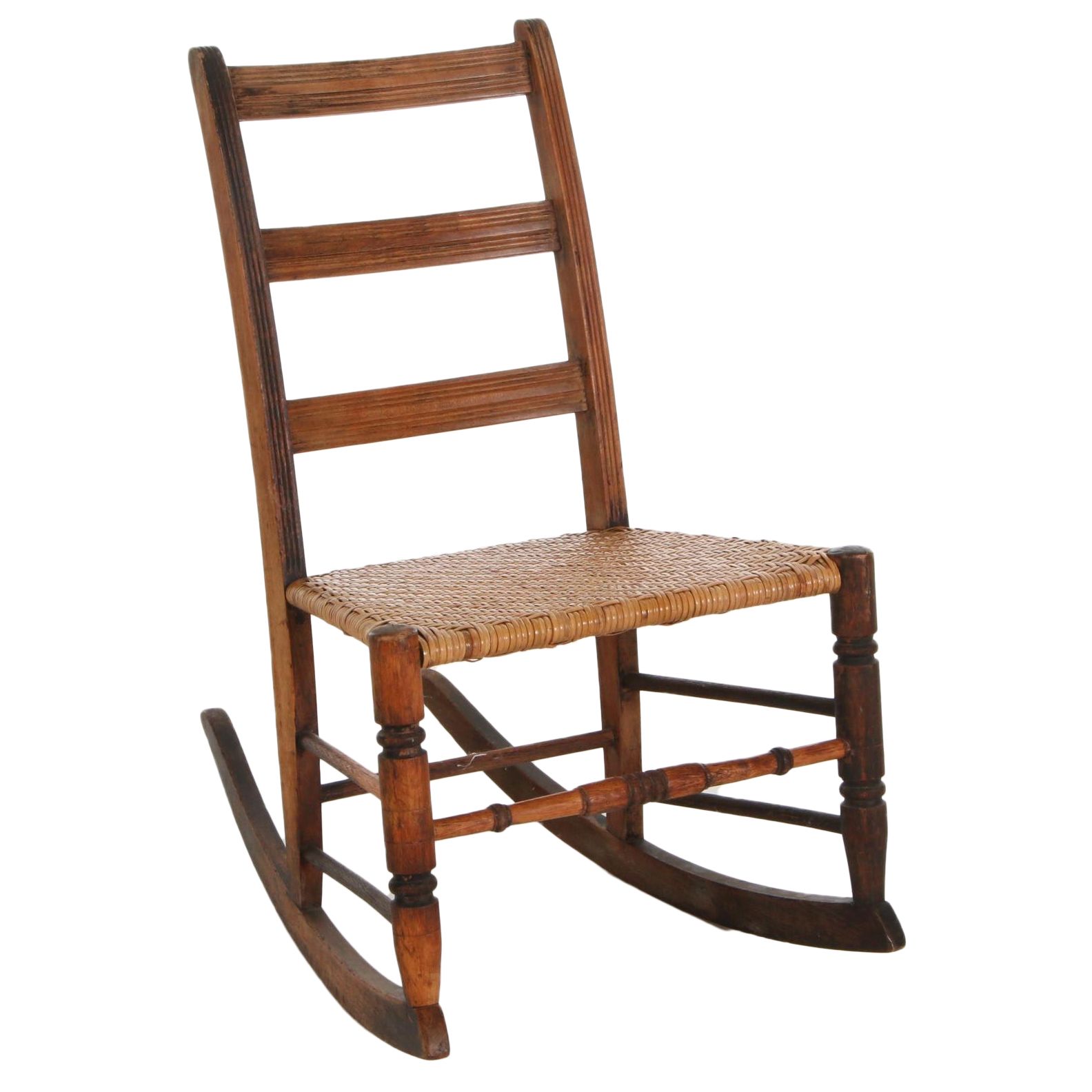 Victorian Wooden Rocking Chair with Woven Cane Seat, Early to Mid 20th Century