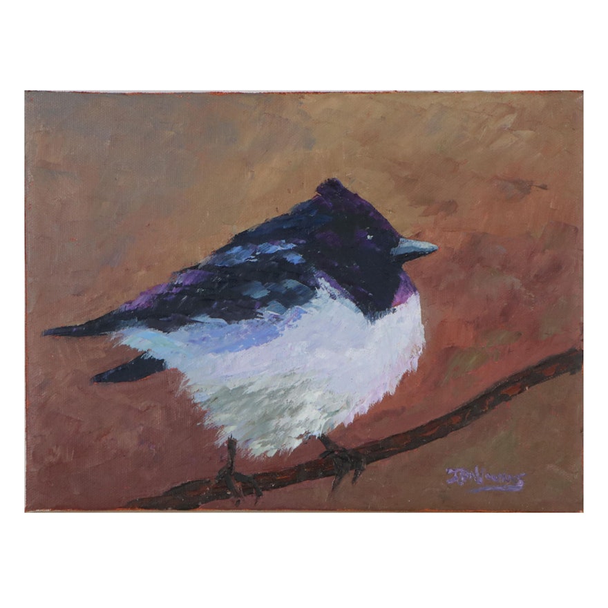 James Baldoumas Oil Painting of Bird "Magpie-Robin," 2021