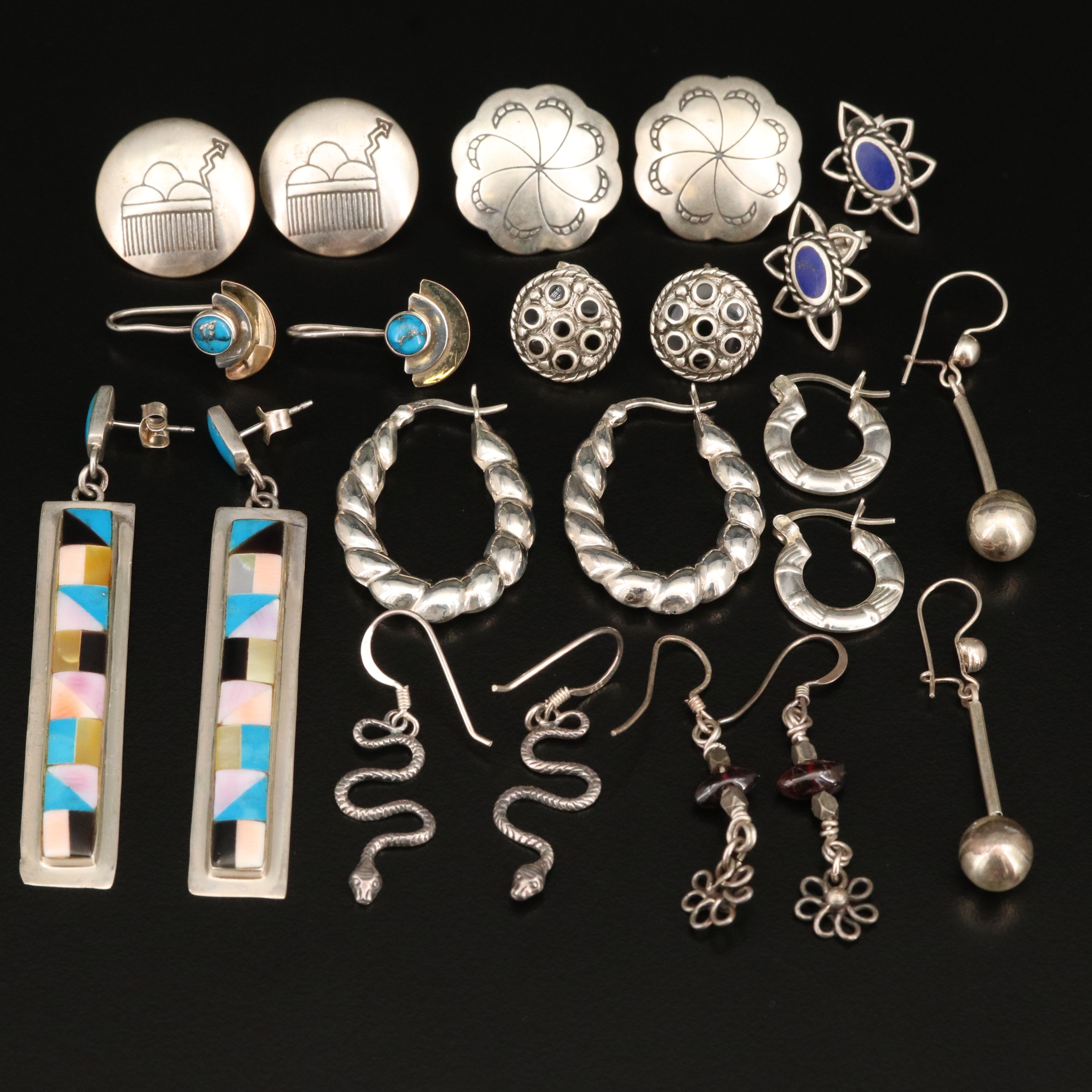 Sterling Earrings Including Turquoise, 800 Silver and Snakes