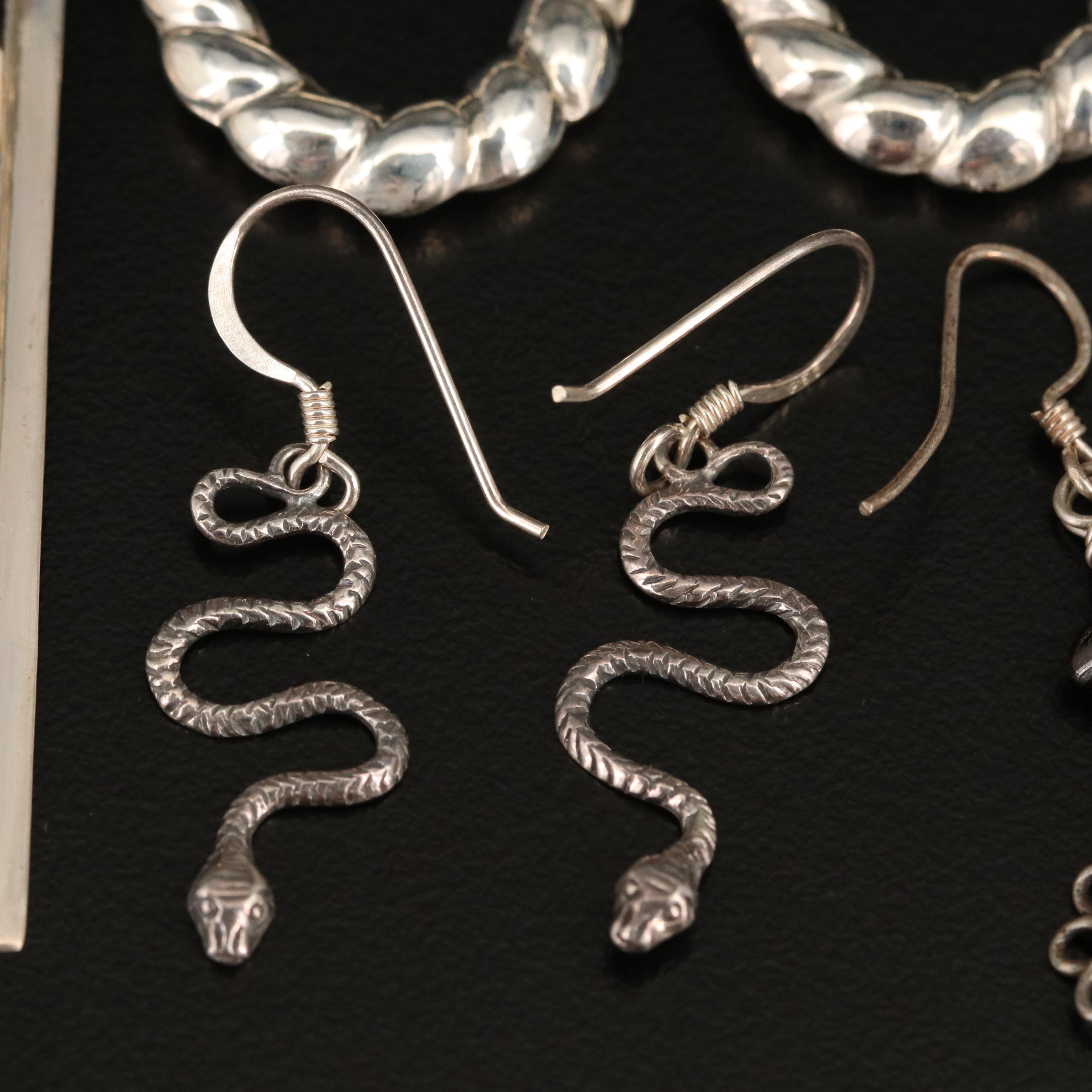 Sterling Earrings Including Turquoise, 800 Silver and Snakes