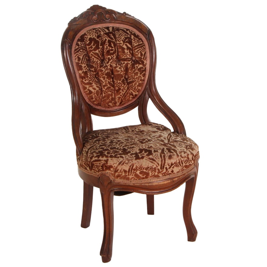 Victorian Carved Walnut Slipper Chair, Mid to Late 19th Century