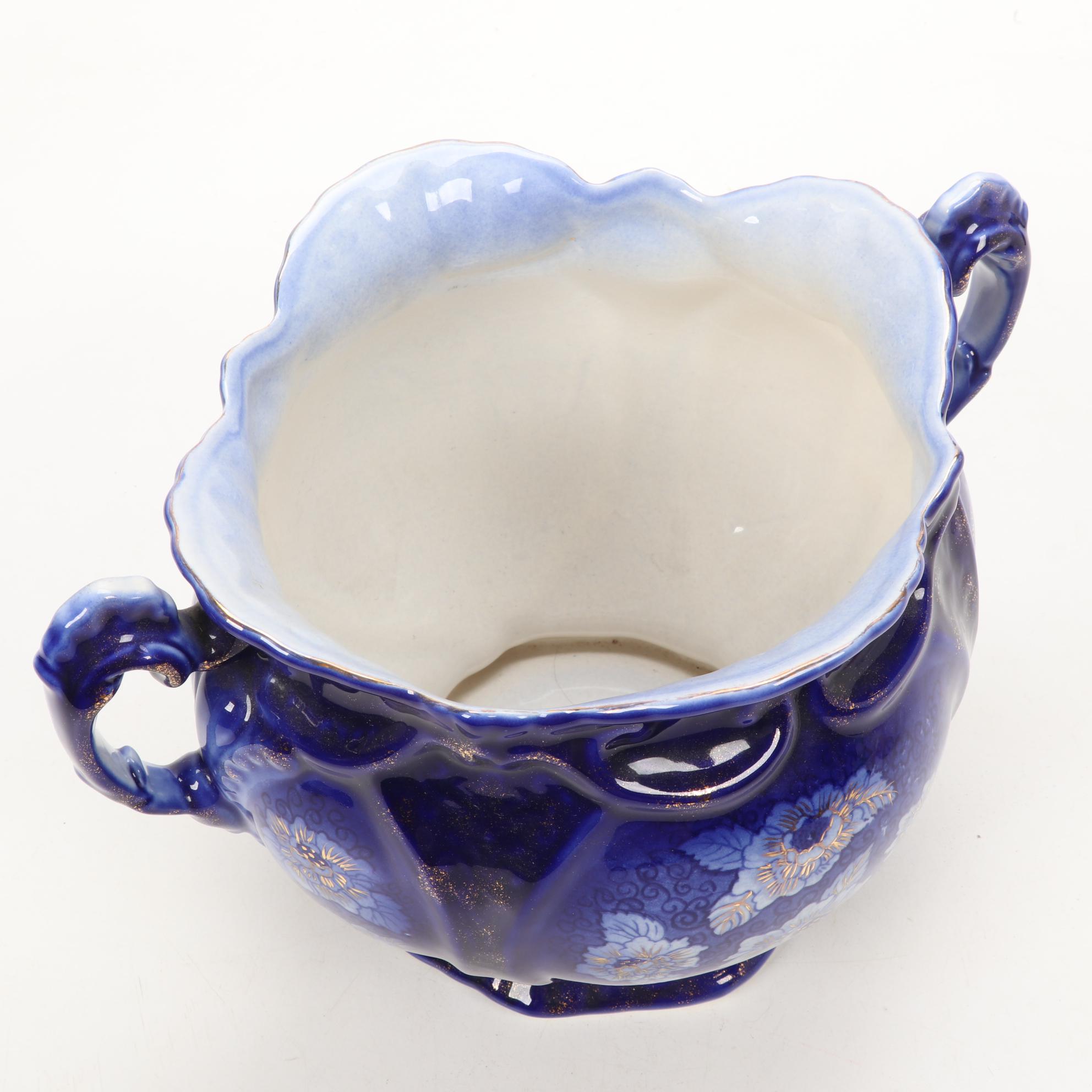 W.W.R. & Co. Porcelain Transferware Jardiniere with Gilt Accents