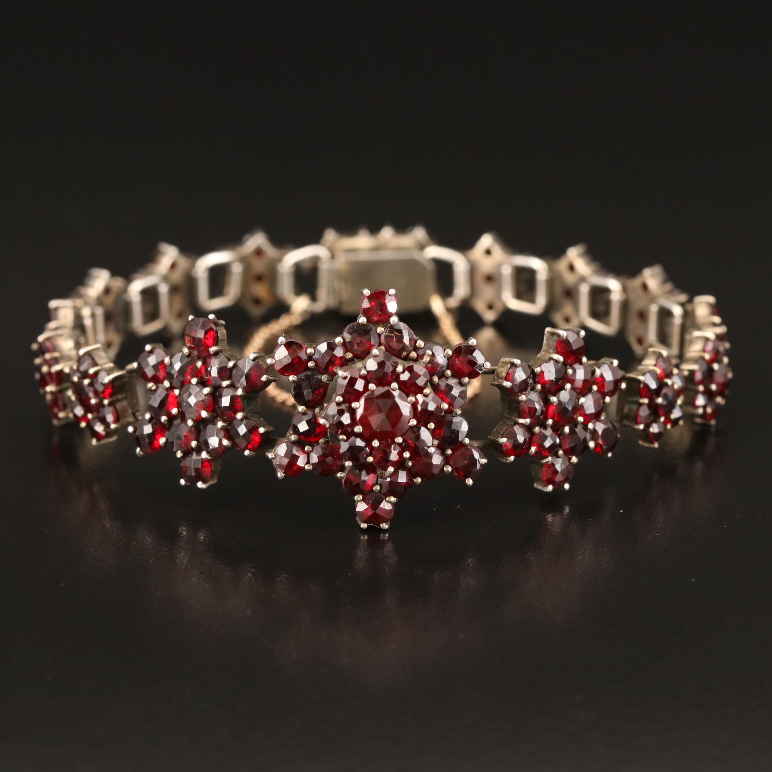 1930s 800 Silver Bohemian Garnet Bracelet