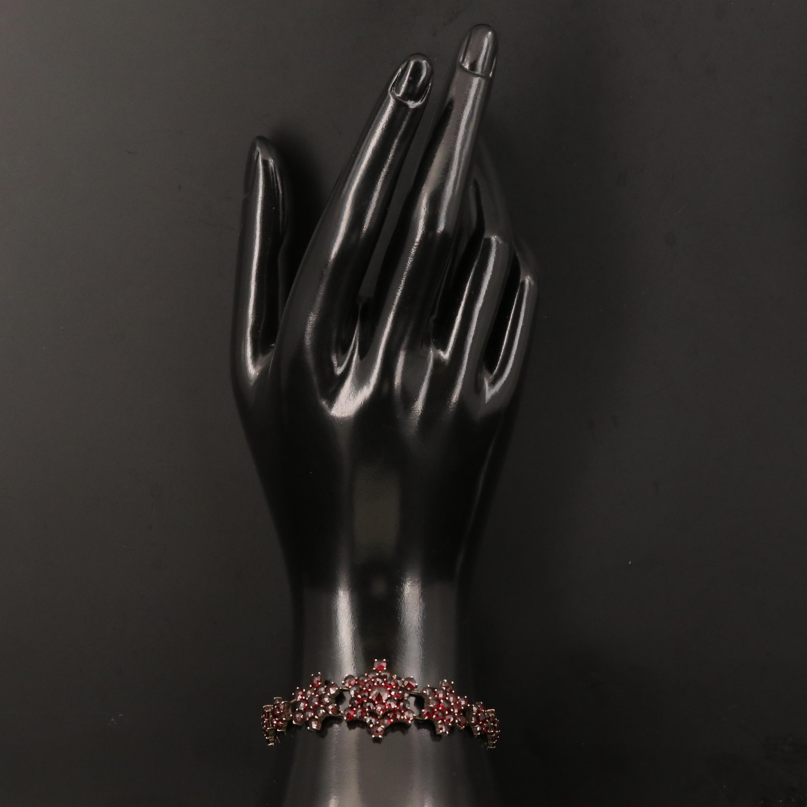 1930s 800 Silver Bohemian Garnet Bracelet