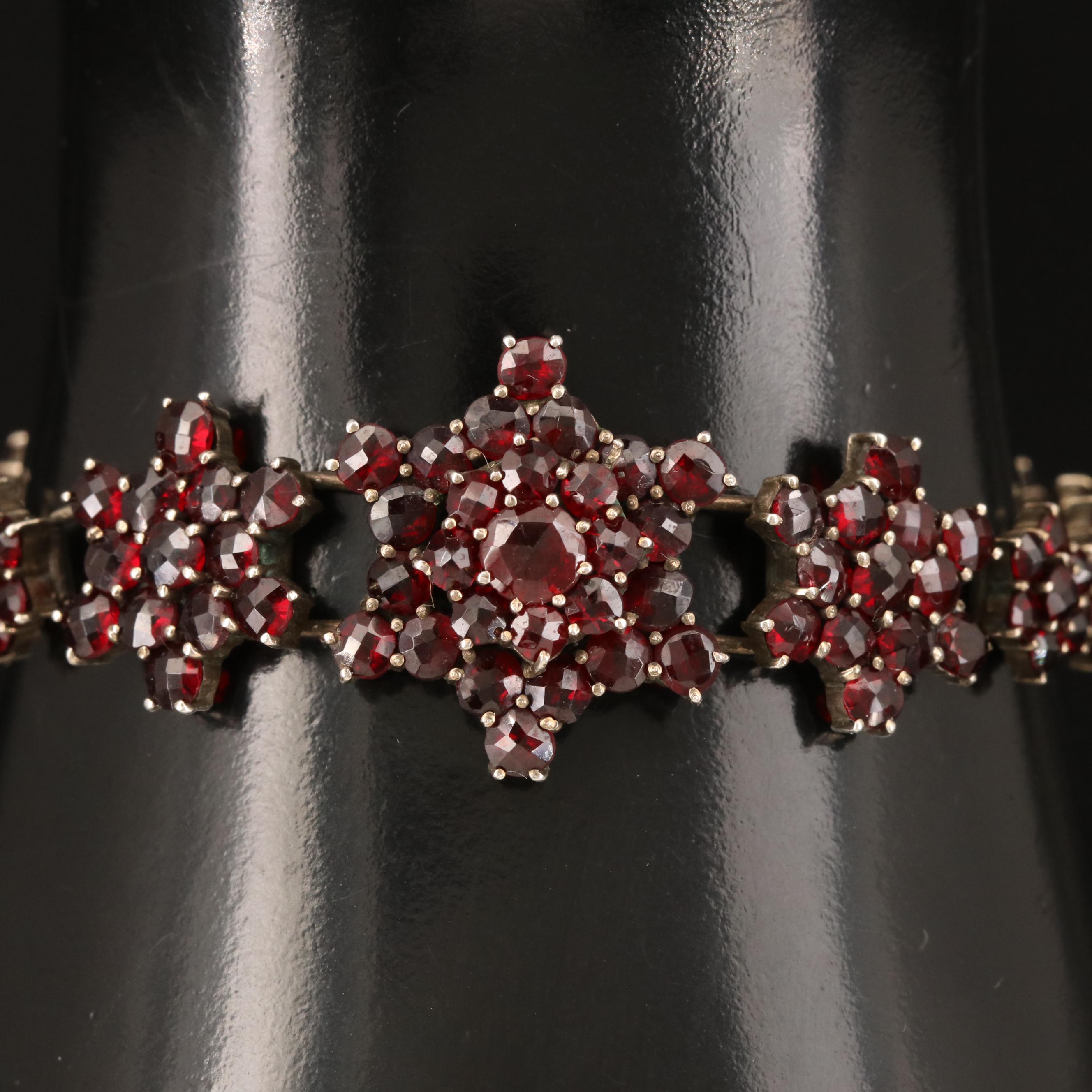 1930s 800 Silver Bohemian Garnet Bracelet