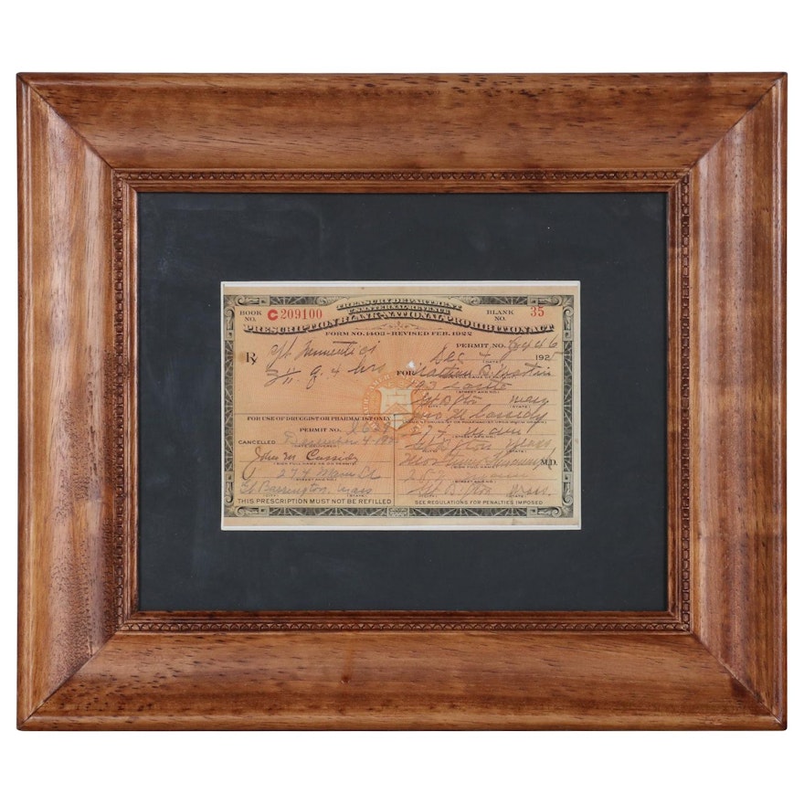 National Prohibition Act Prescription for Medicinal Liquor, 1925