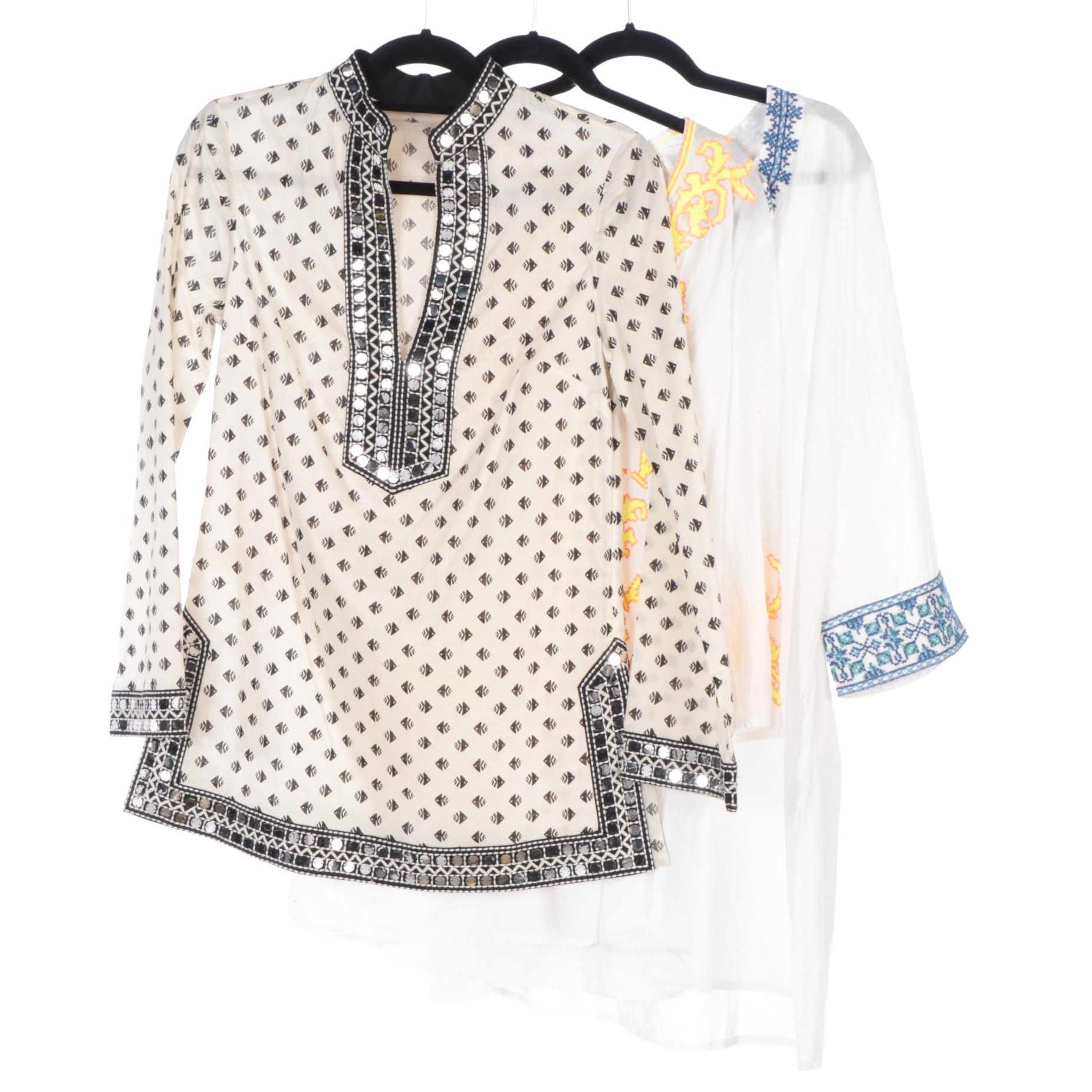 Tory Burch Sequin Fish Print and Shoshanna Embroidered Tunic Cover-Ups