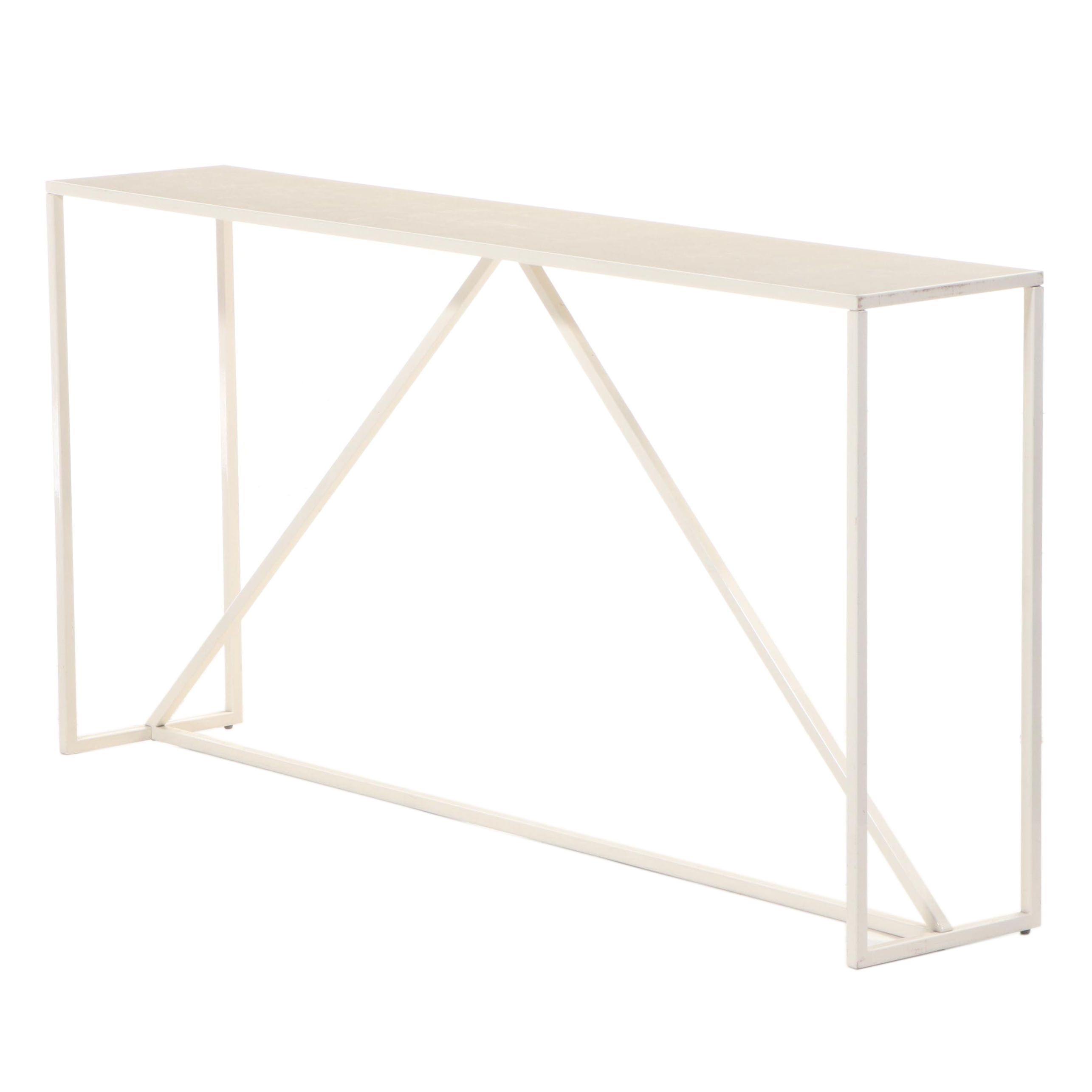 Modern White Metal Console Table with Composite Top