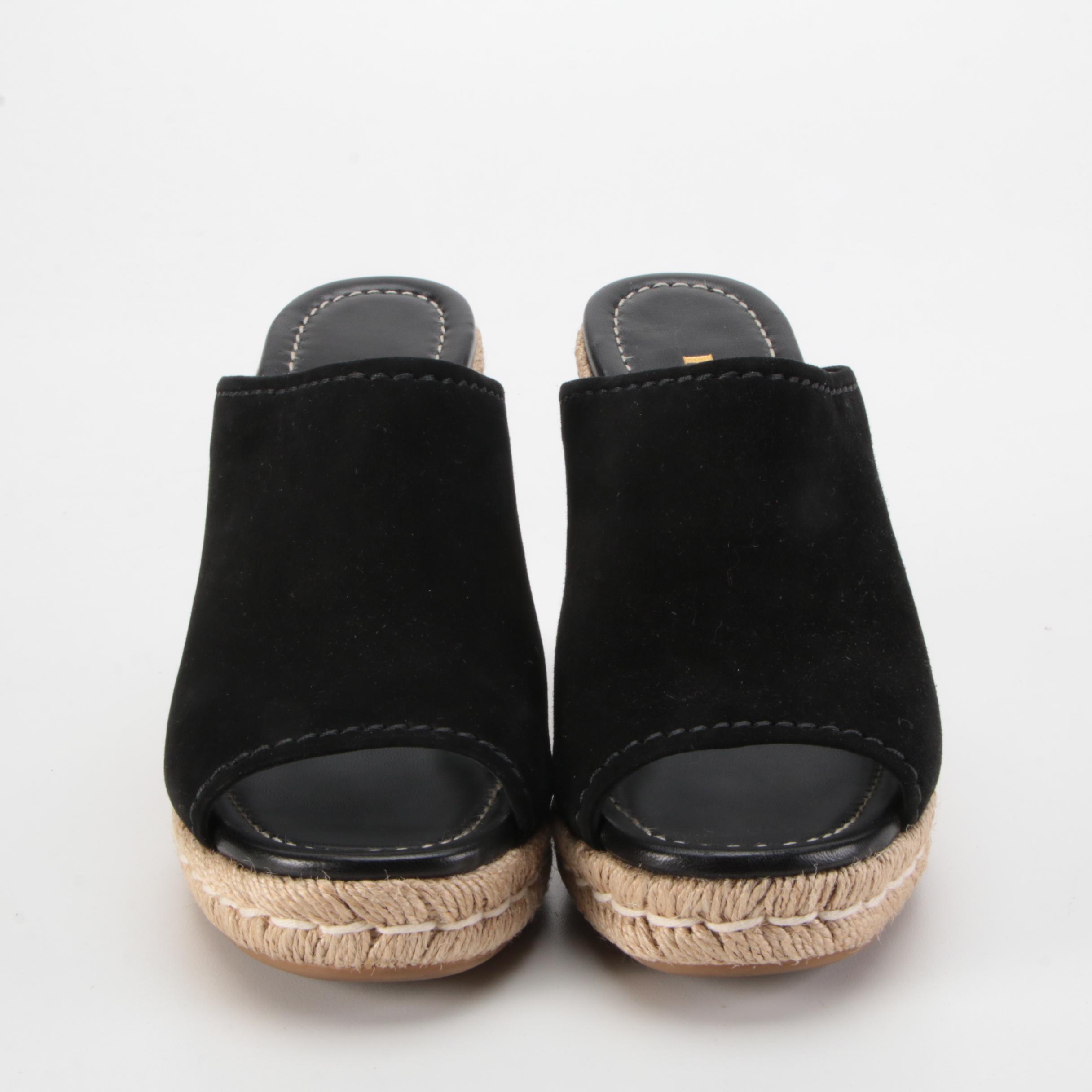 Prada Black Suede Espadrille Mule Wedges with Box