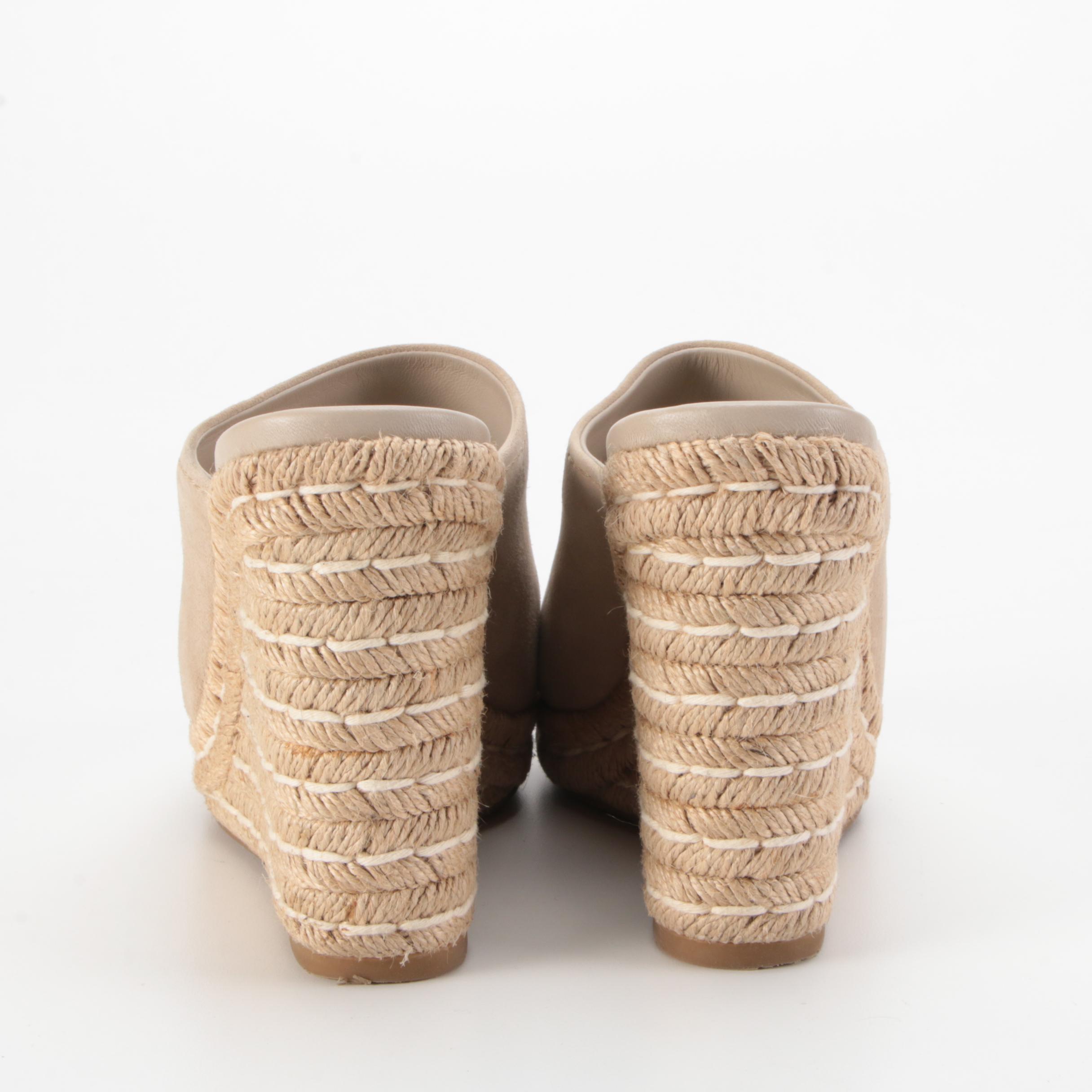 Prada Taupe Suede Espadrille Mule Wedges with Box