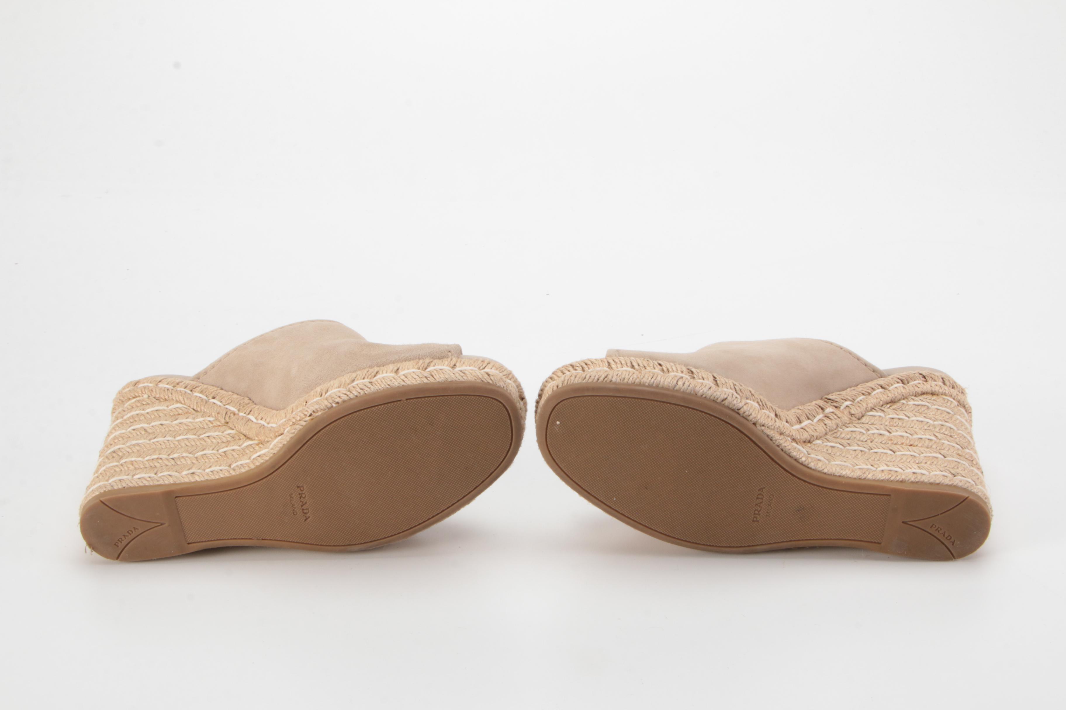 Prada Taupe Suede Espadrille Mule Wedges with Box