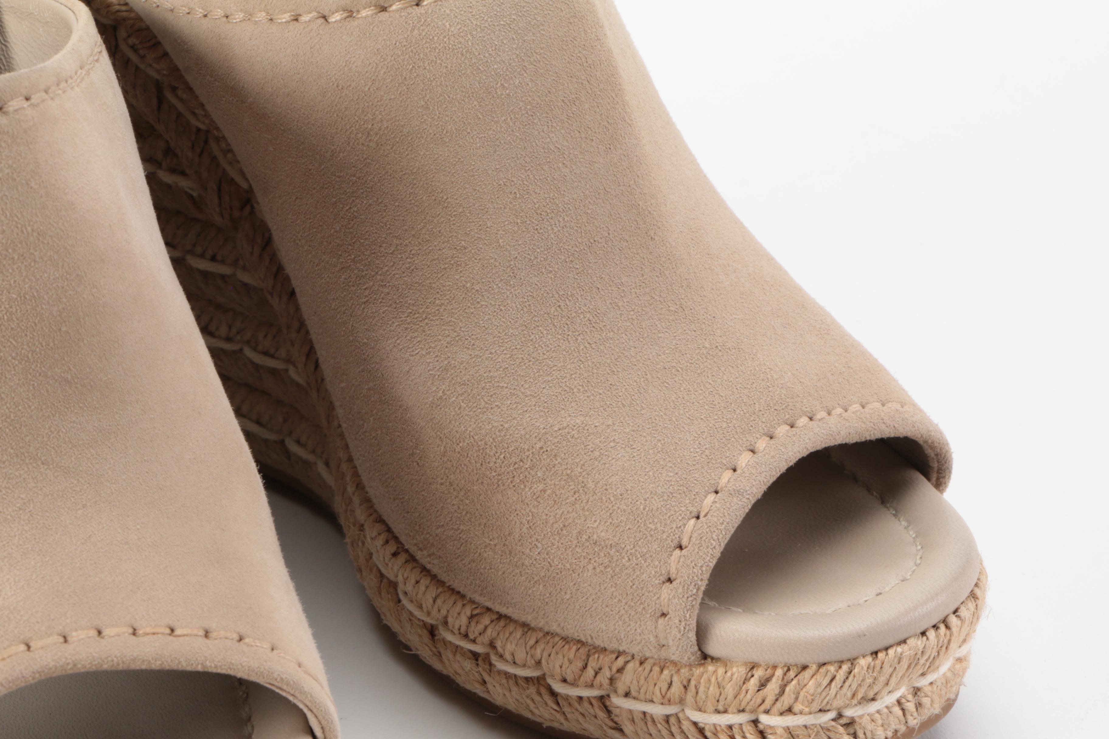 Prada Taupe Suede Espadrille Mule Wedges with Box