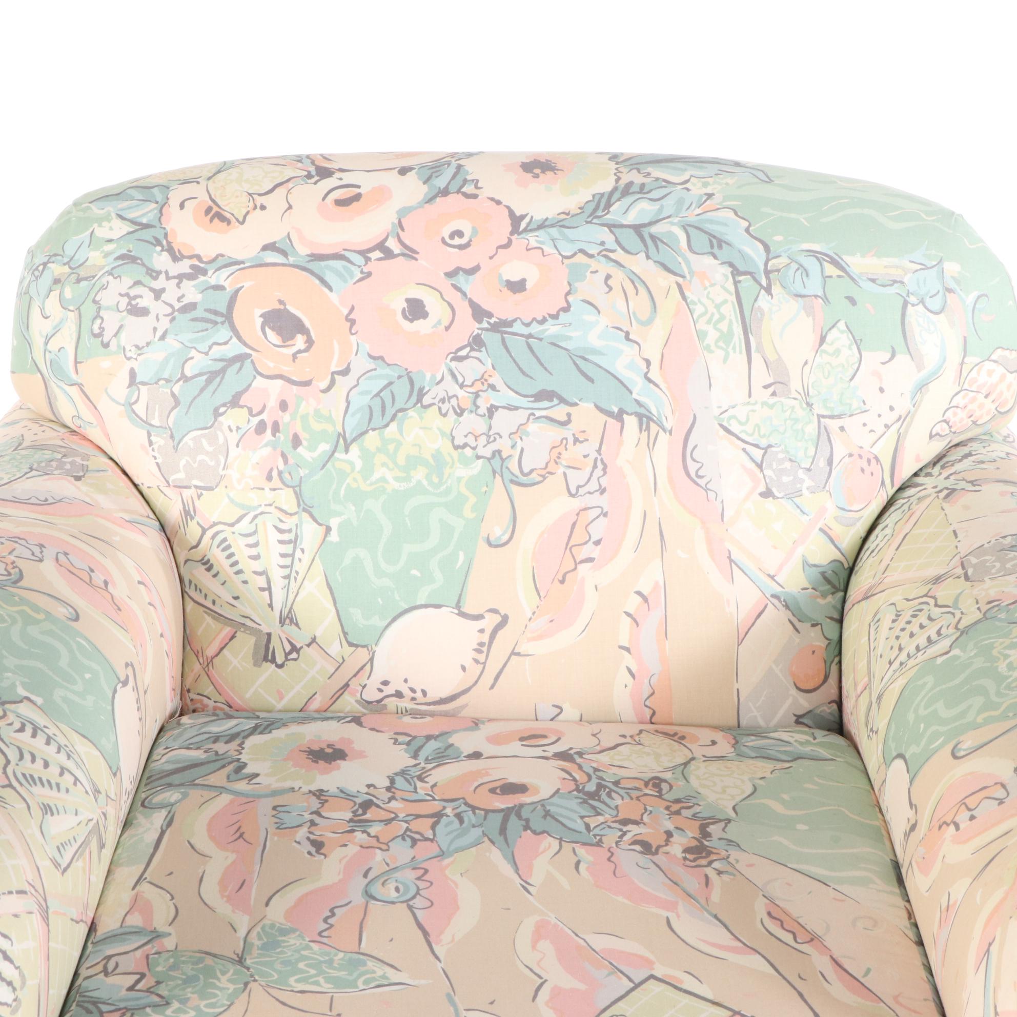 Selig Upholstered Armchair with Ottoman, Late 20th Century