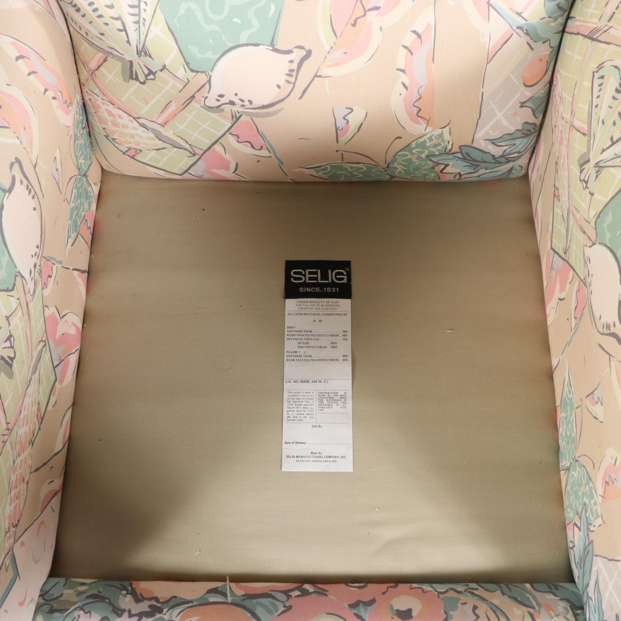 Selig Upholstered Armchair with Ottoman, Late 20th Century