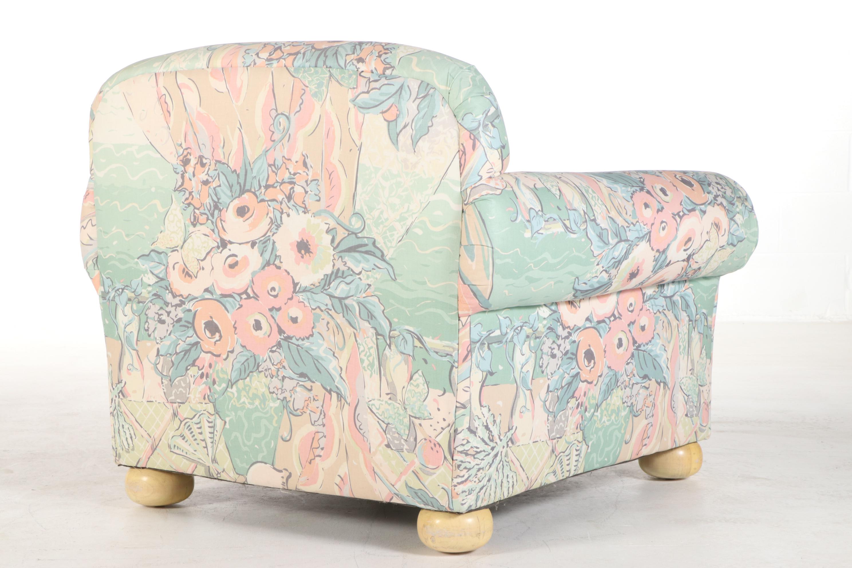 Selig Upholstered Armchair with Ottoman, Late 20th Century