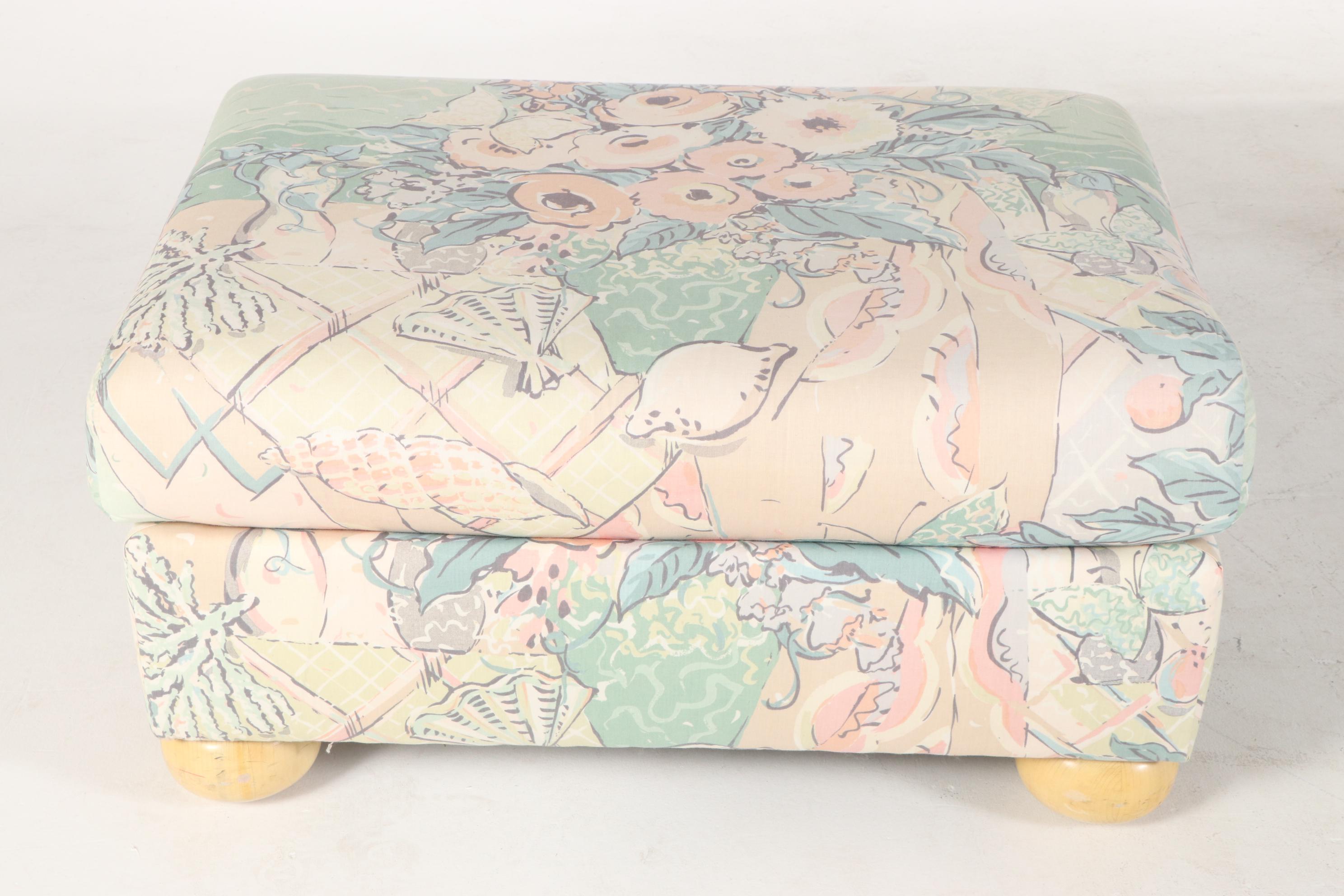 Selig Upholstered Armchair with Ottoman, Late 20th Century