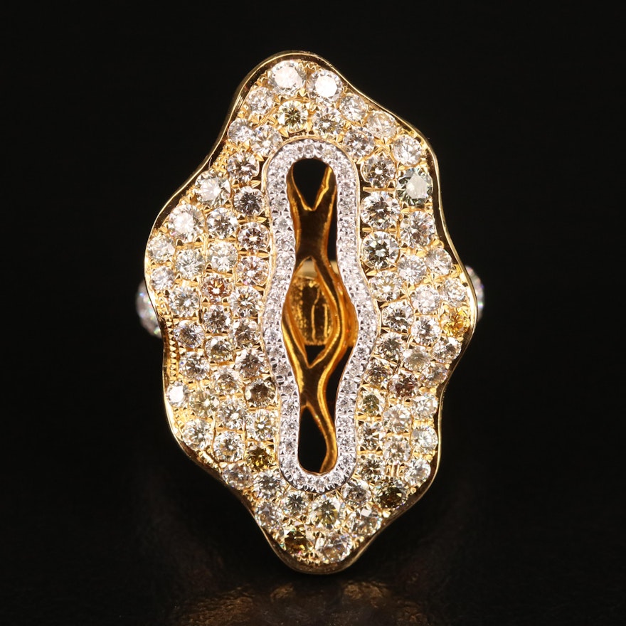 18K 3.11 CTW Diamond Openwork Ring with Scalloped Edges