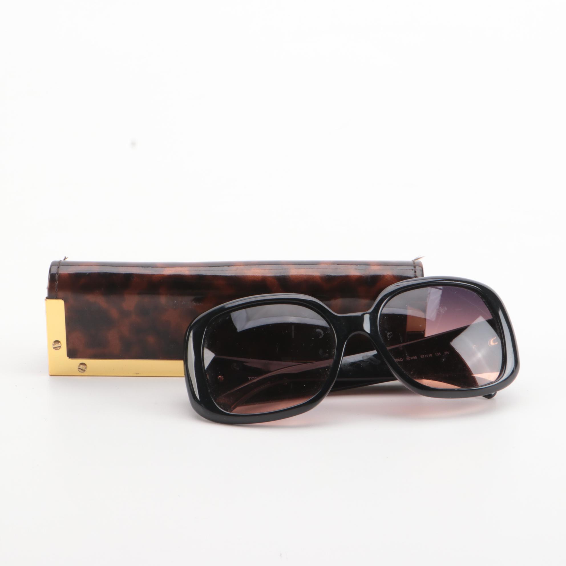 Tory Burch TY9006Q Black Square Sunglasses with Faux Tortoise Case