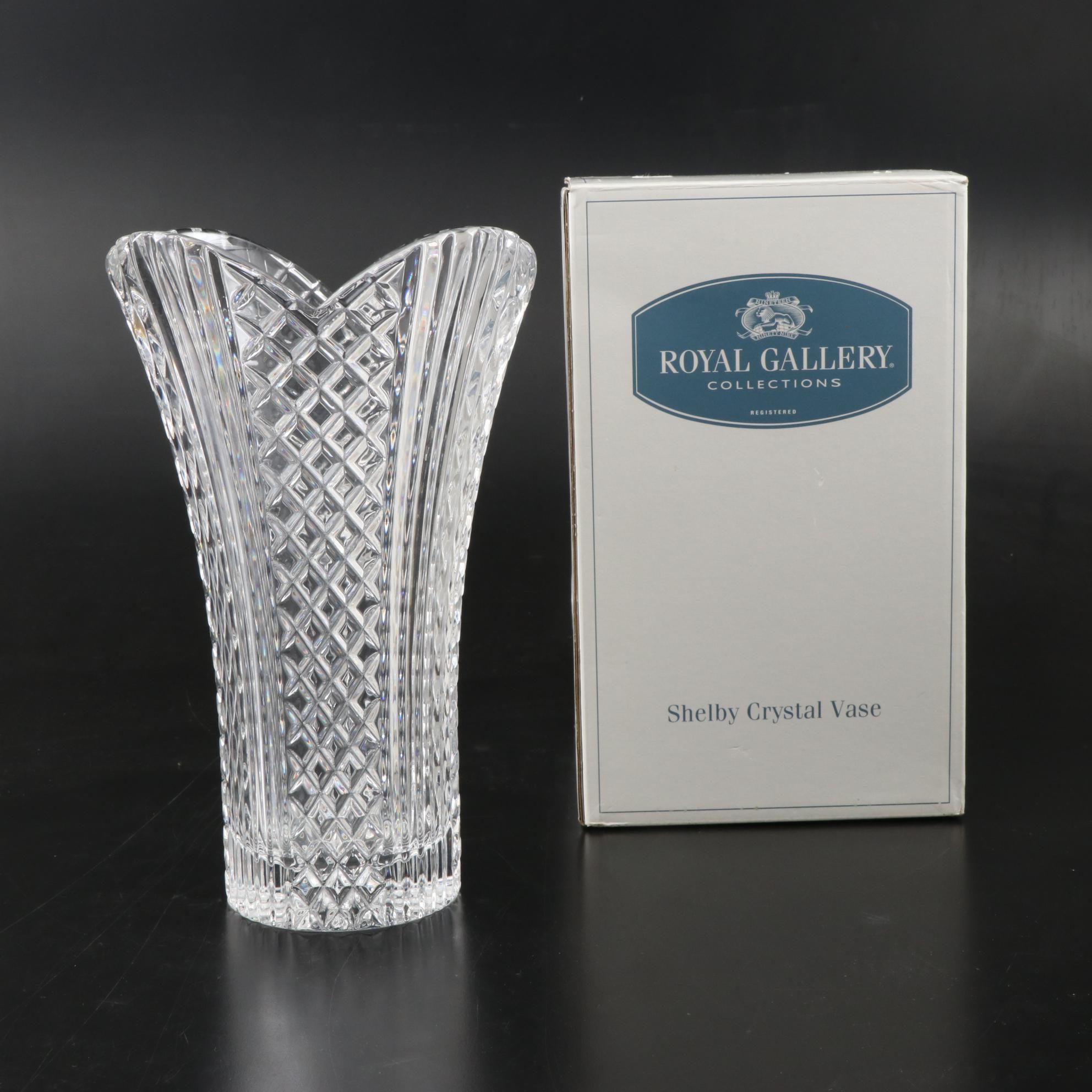 Royal Gallery Collections Lead Crystal Shelby Vase and Other Cut Glass Tableware