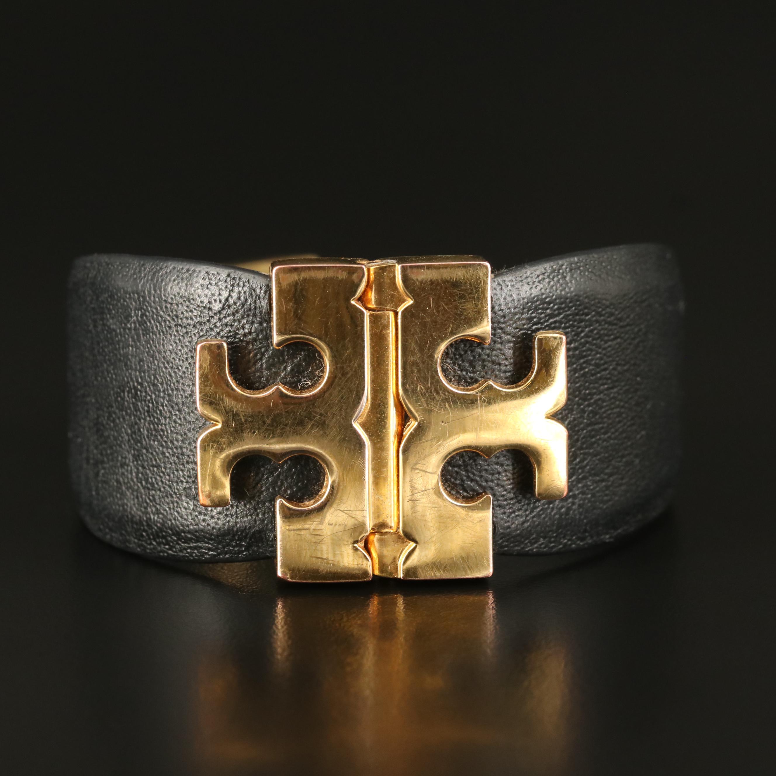 Tory Burch Leather Logo Buckle Bracelet