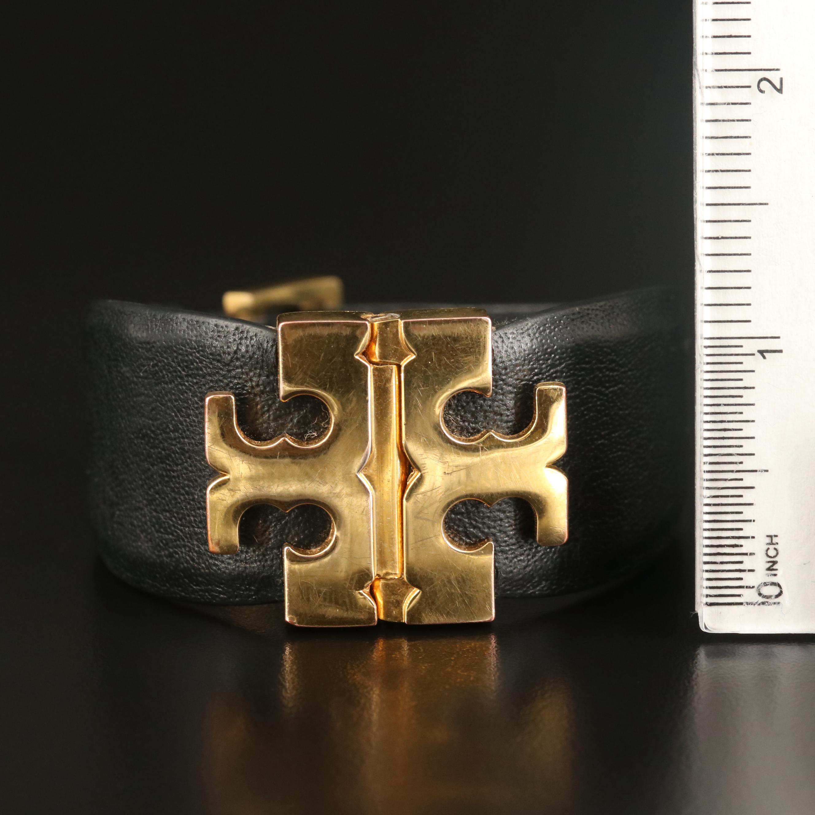 Tory Burch Leather Logo Buckle Bracelet