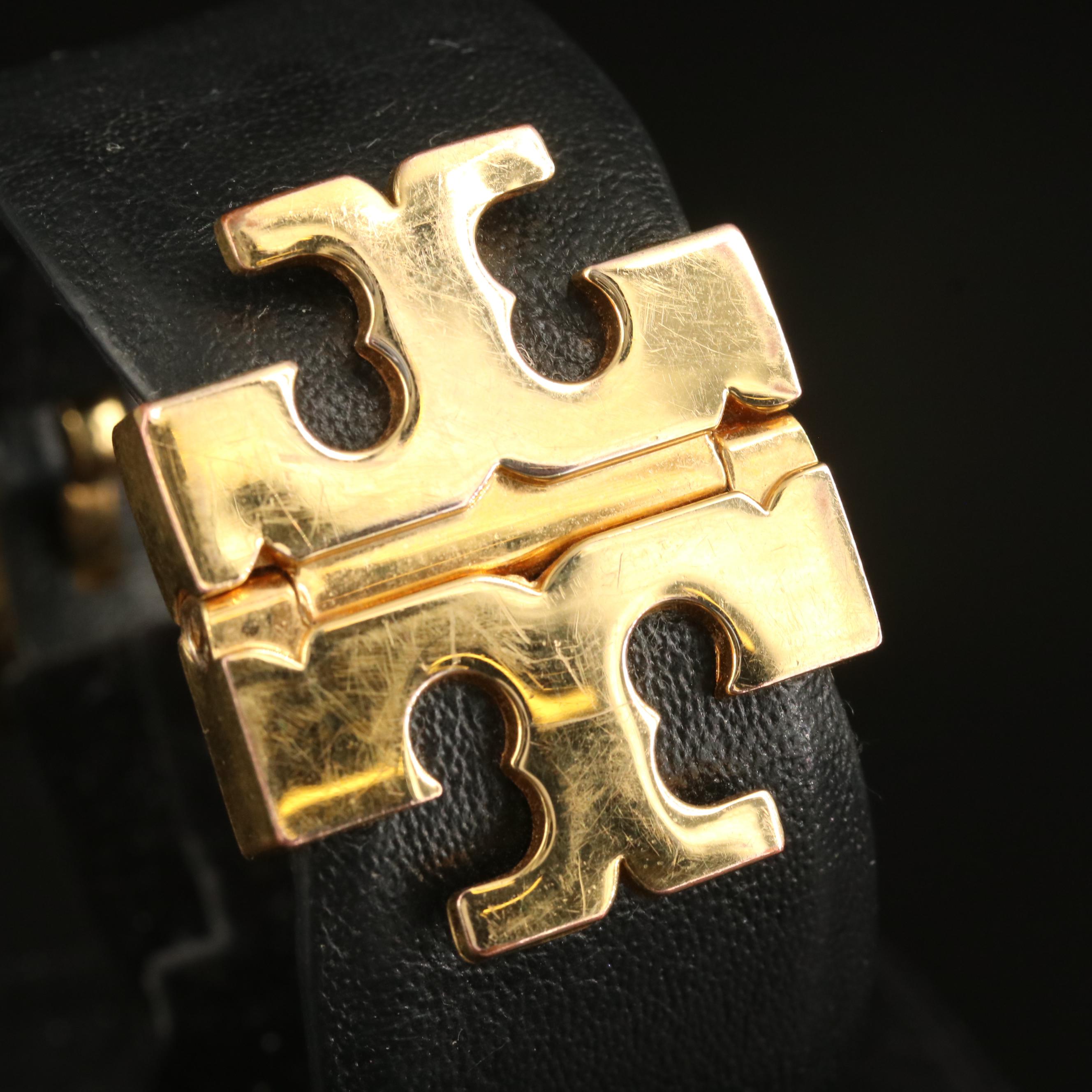 Tory Burch Leather Logo Buckle Bracelet