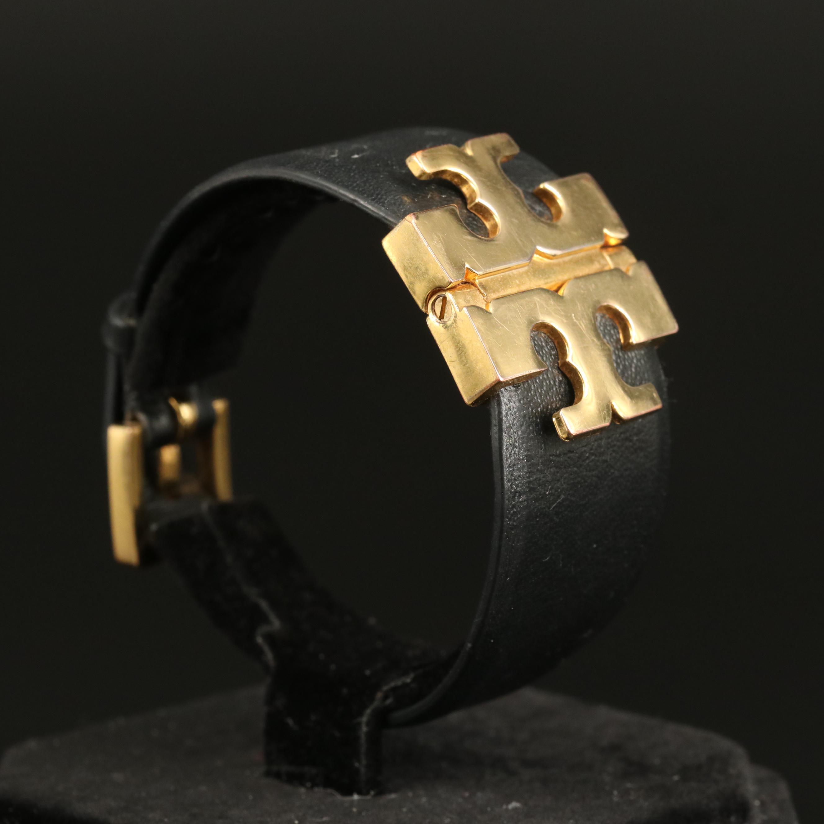 Tory Burch Leather Logo Buckle Bracelet