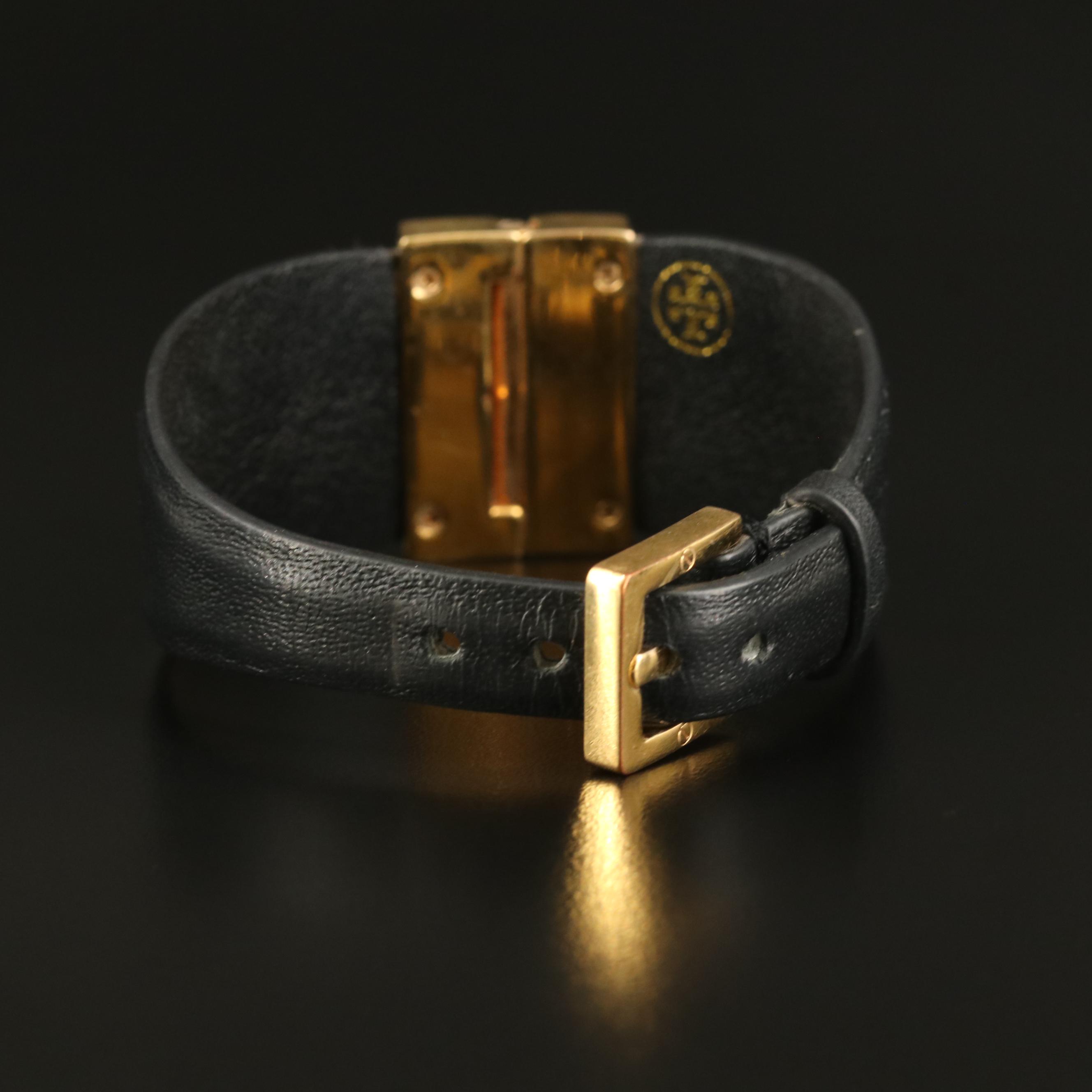 Tory Burch Leather Logo Buckle Bracelet