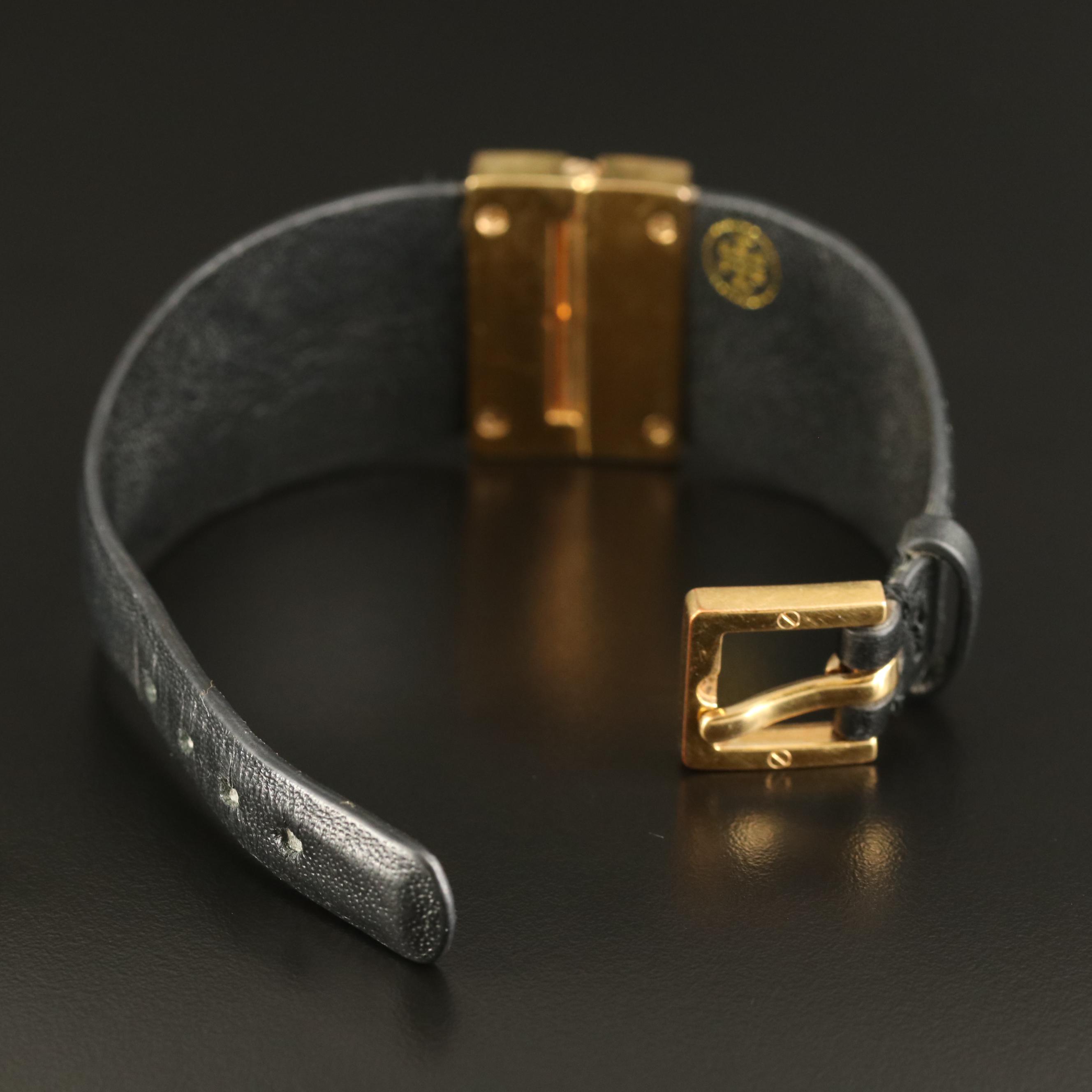 Tory Burch Leather Logo Buckle Bracelet