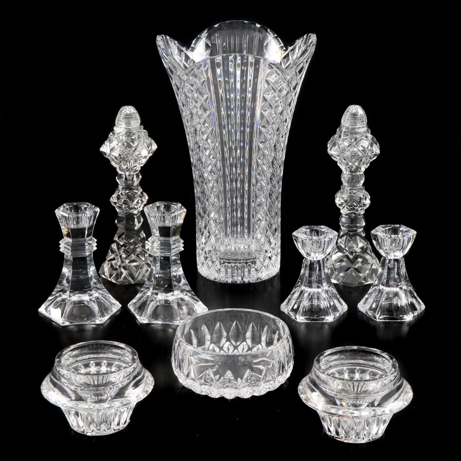 Royal Gallery Collections Lead Crystal Shelby Vase and Other Cut Glass Tableware