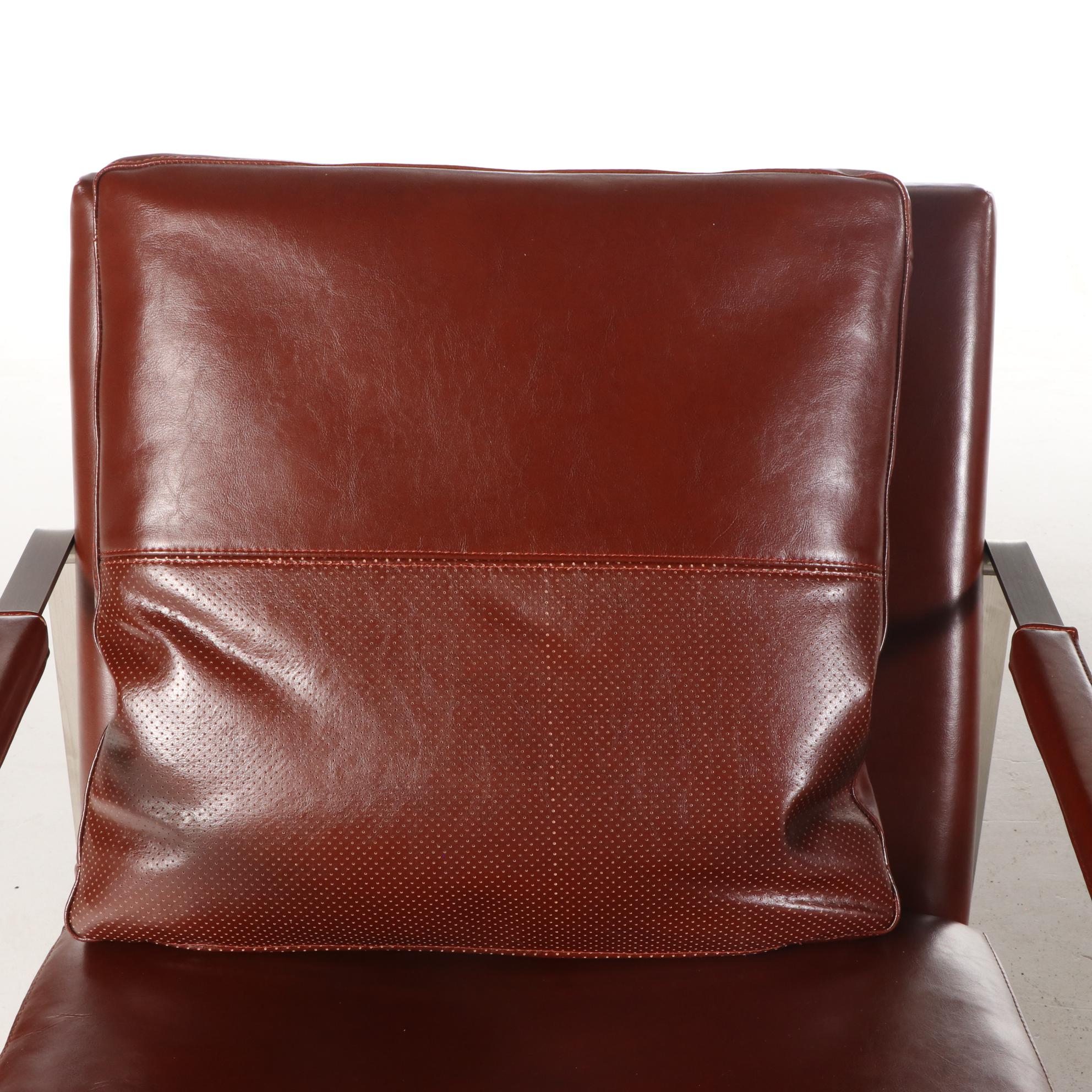 Pair of Camerich Modern Leather Upholstered Chrome Frame Armchairs