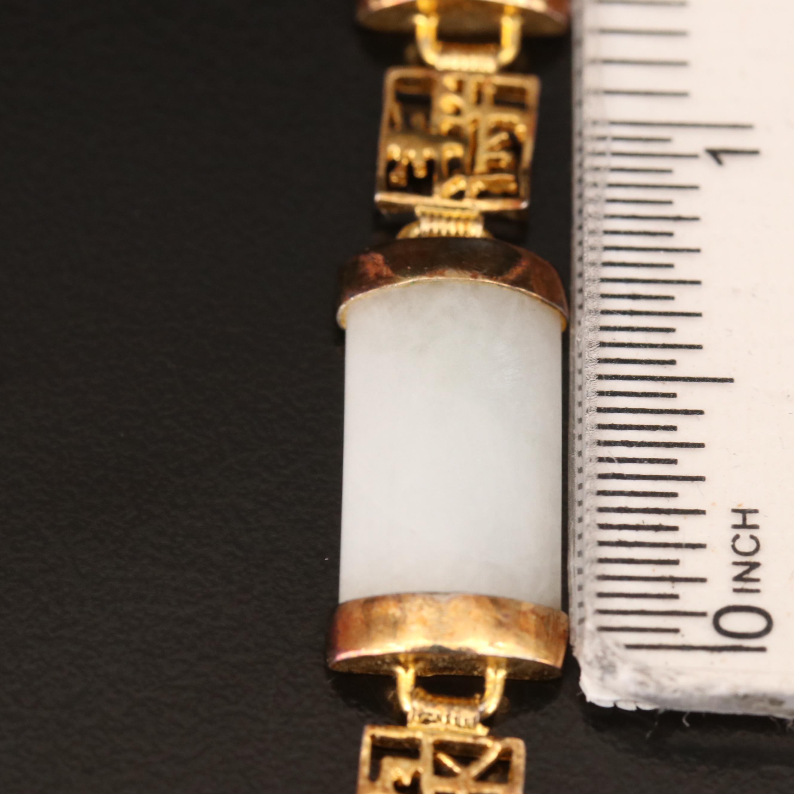 Sterling Jadeite and Black Onyx Bracelet with Chinese Characters