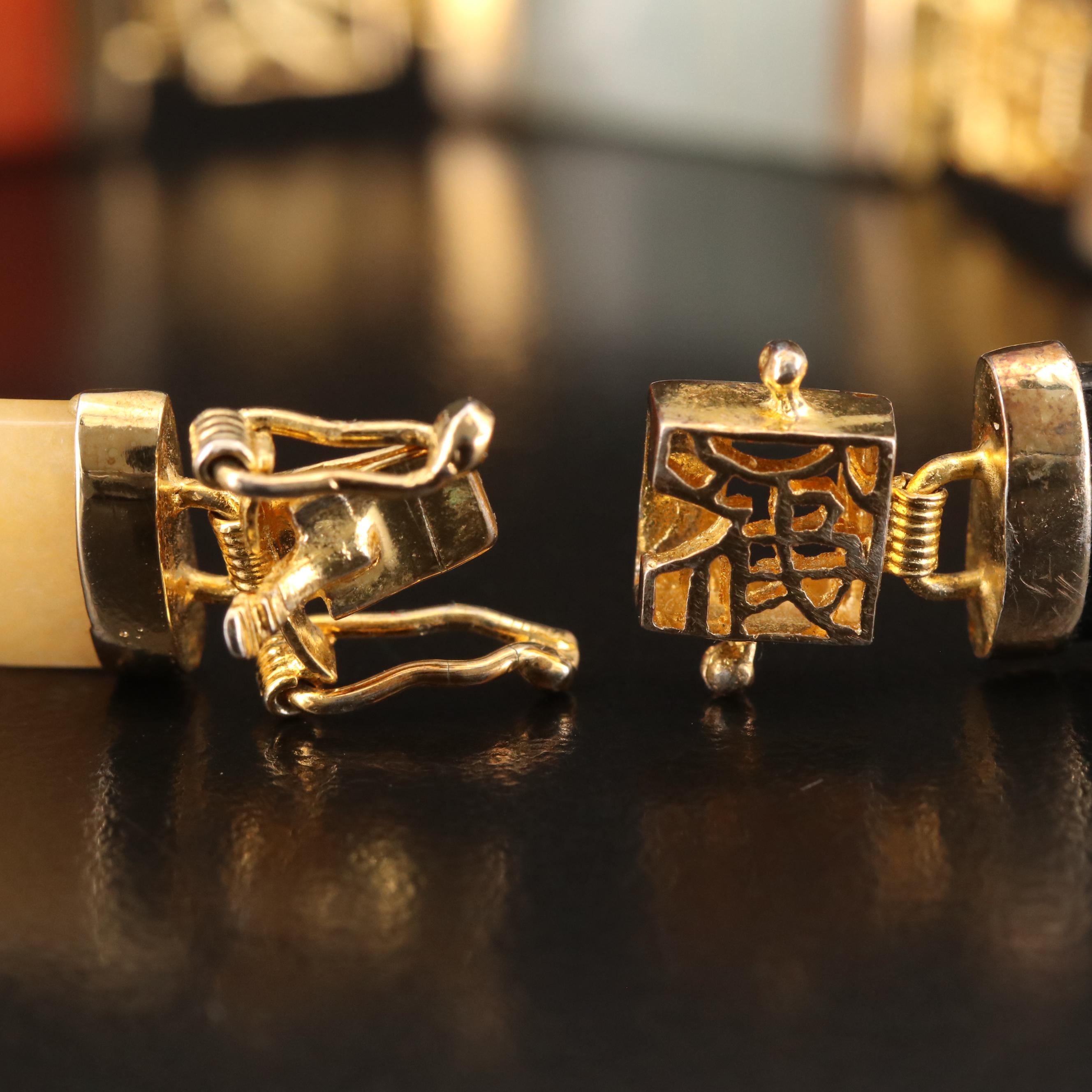 Sterling Jadeite and Black Onyx Bracelet with Chinese Characters