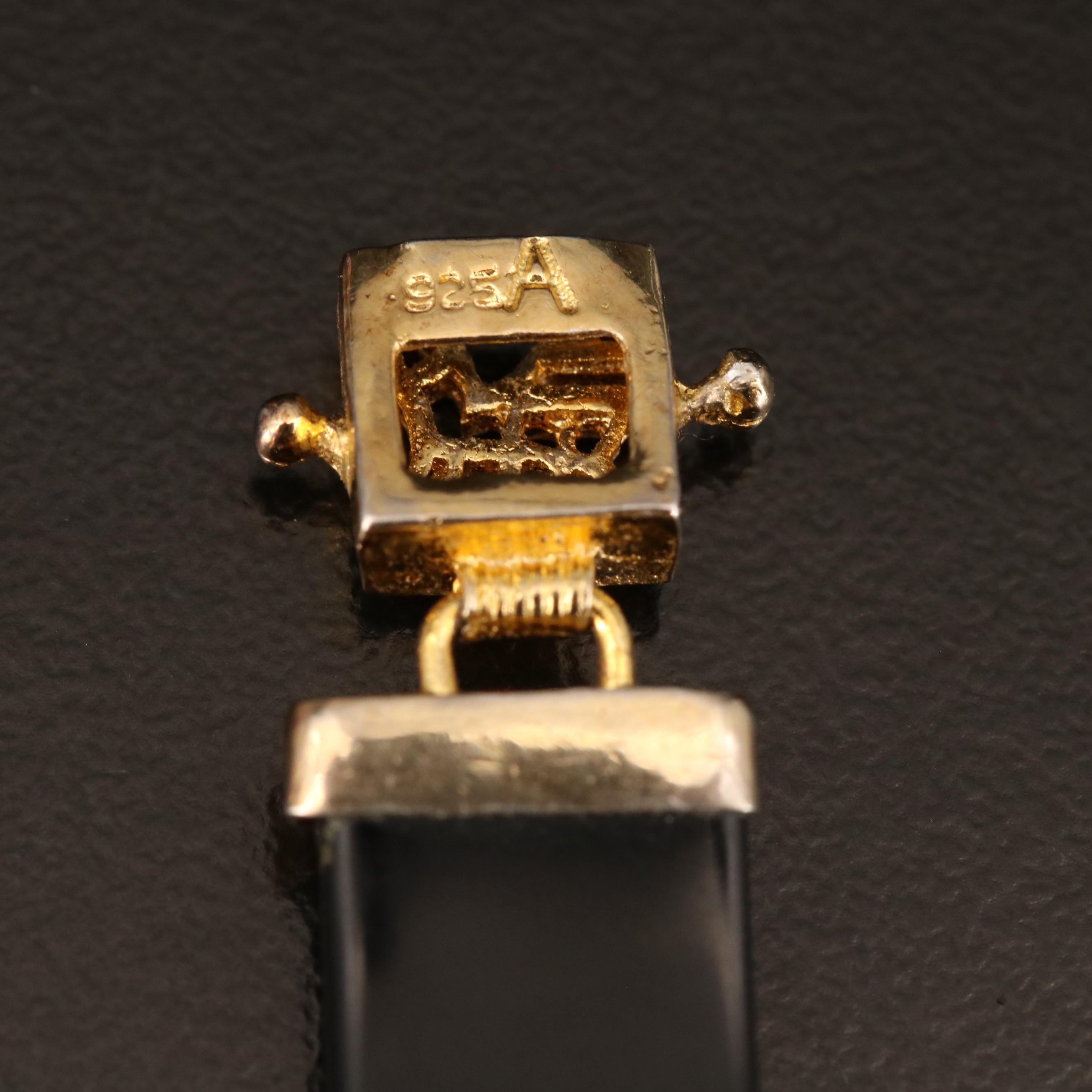 Sterling Jadeite and Black Onyx Bracelet with Chinese Characters