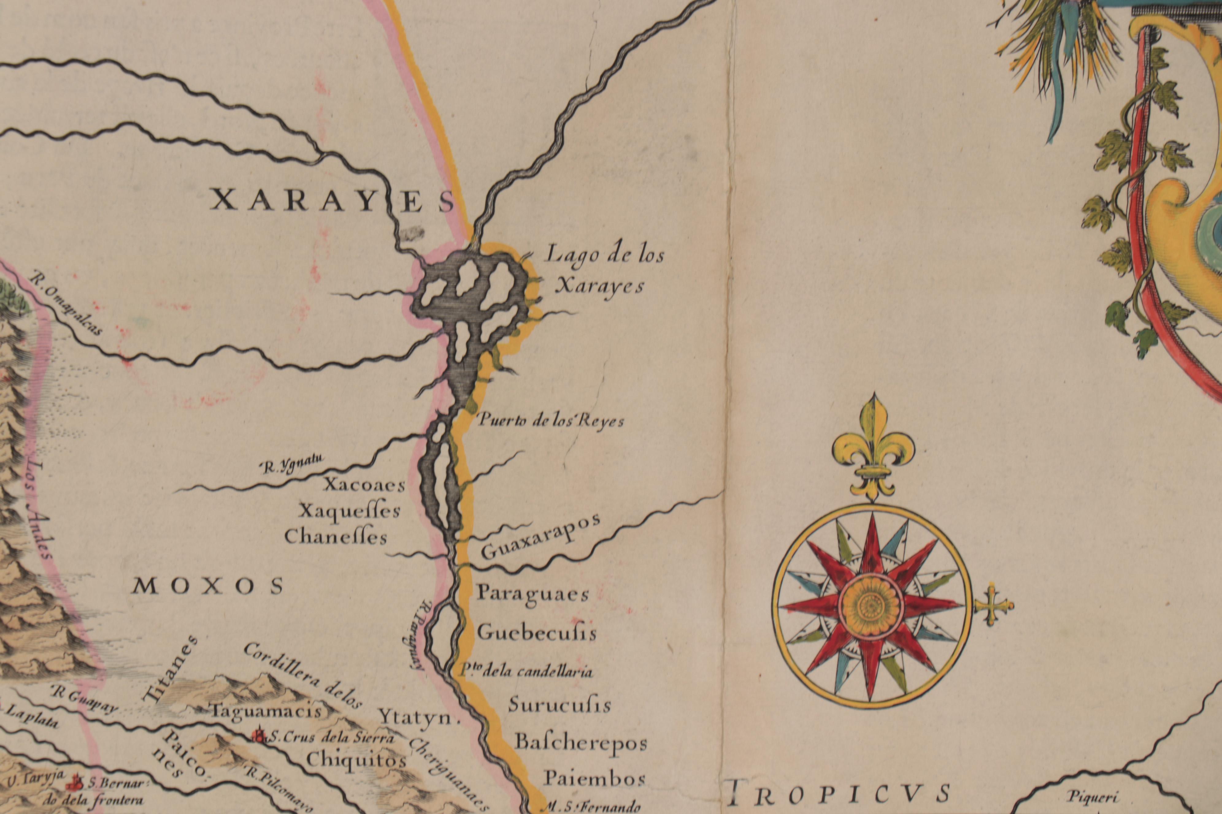 Willem Janszoon Blaeu Hand-Colored Engraving Map of Paraguay, circa 1640