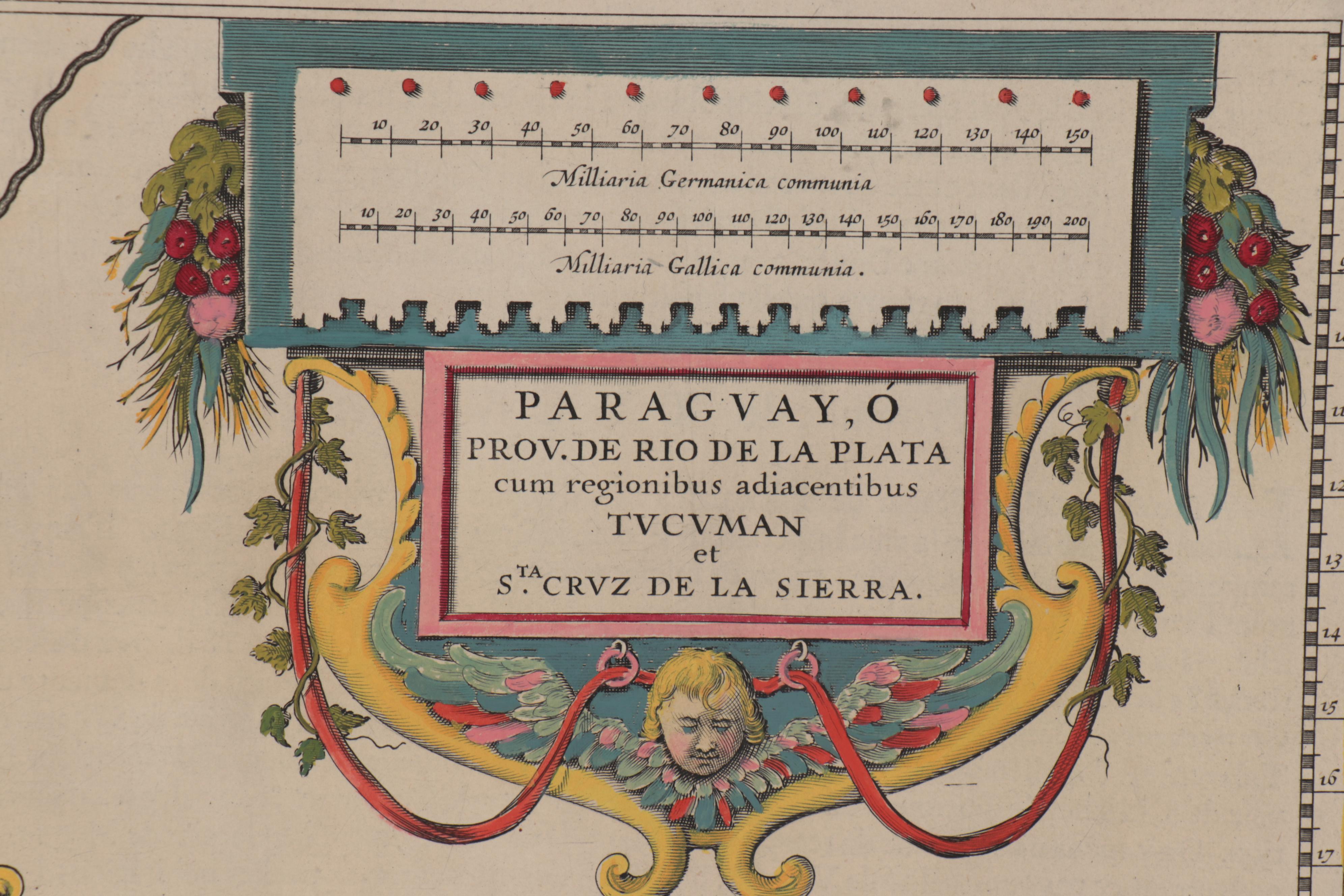 Willem Janszoon Blaeu Hand-Colored Engraving Map of Paraguay, circa 1640