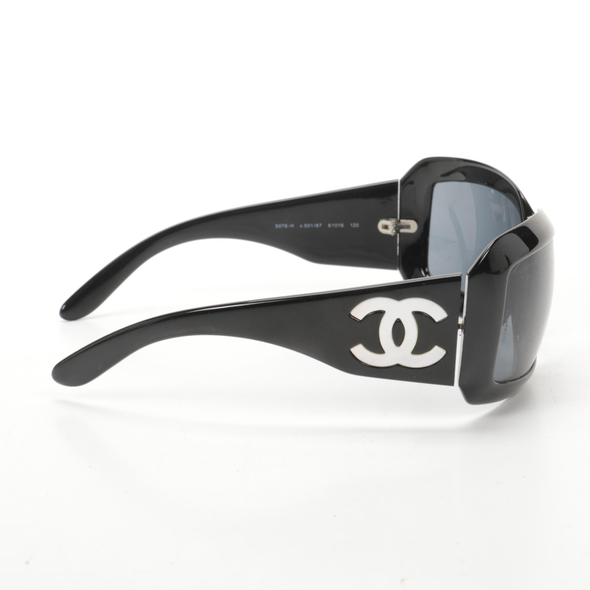 Chanel 5076-H CC Mother-of-Pearl Sunglasses in Black