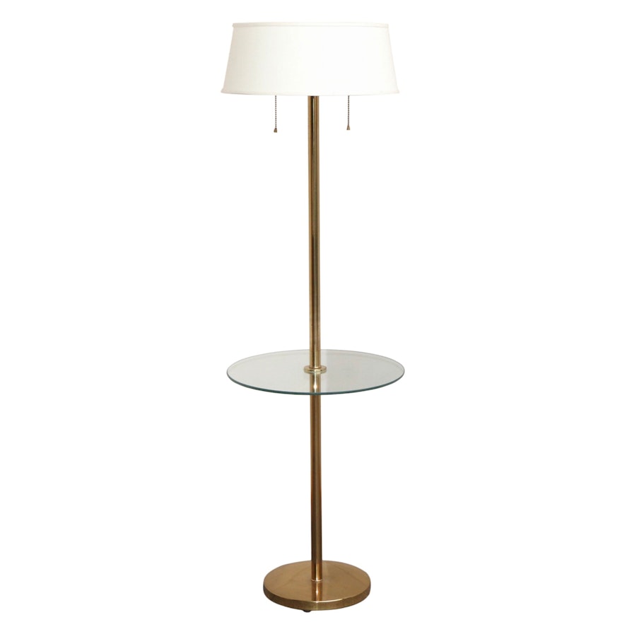 Mid Century Modern Brass and Glass Floor Lamp Table, Mid to Late 20th Century