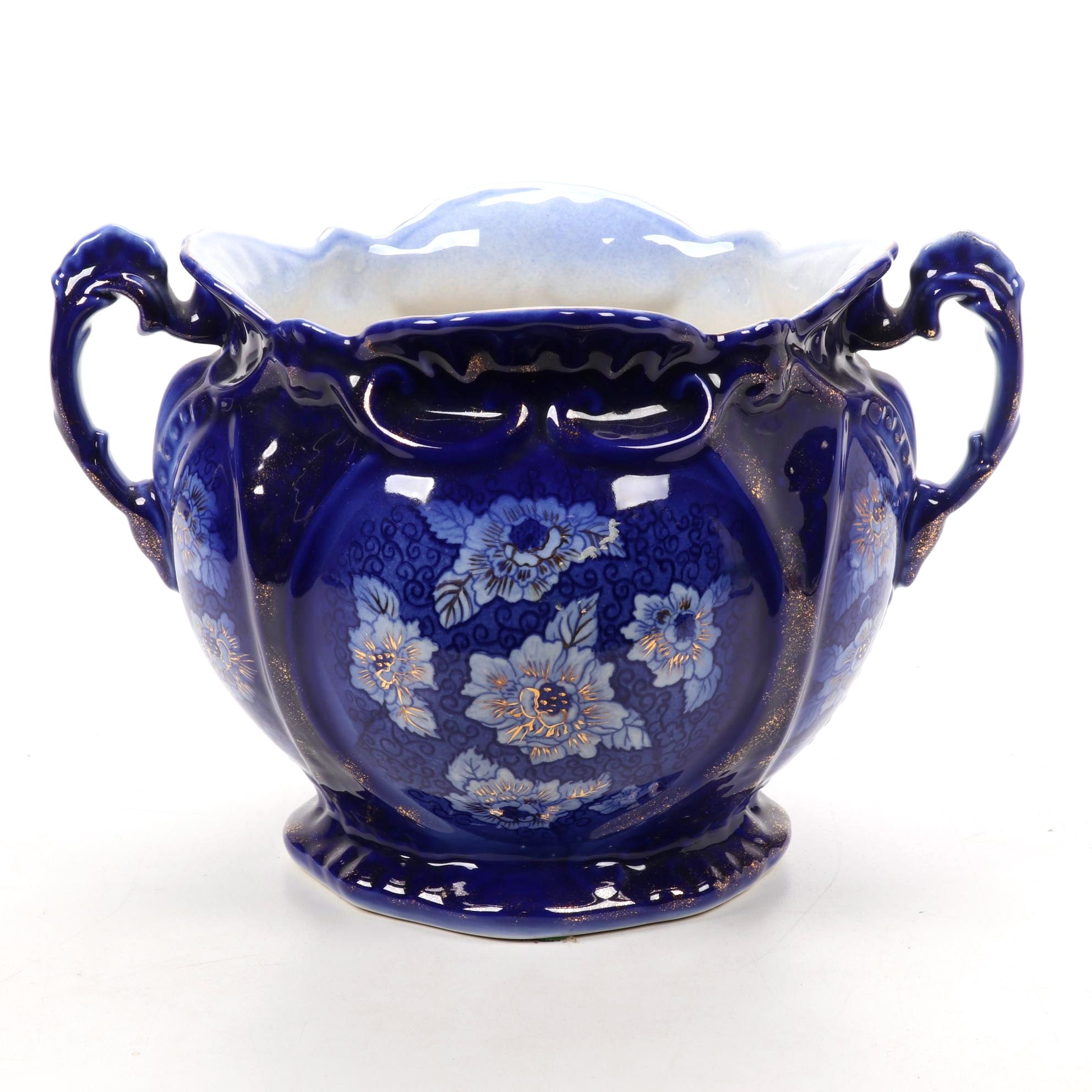 W.W.R. & Co. Porcelain Transferware Jardiniere with Gilt Accents