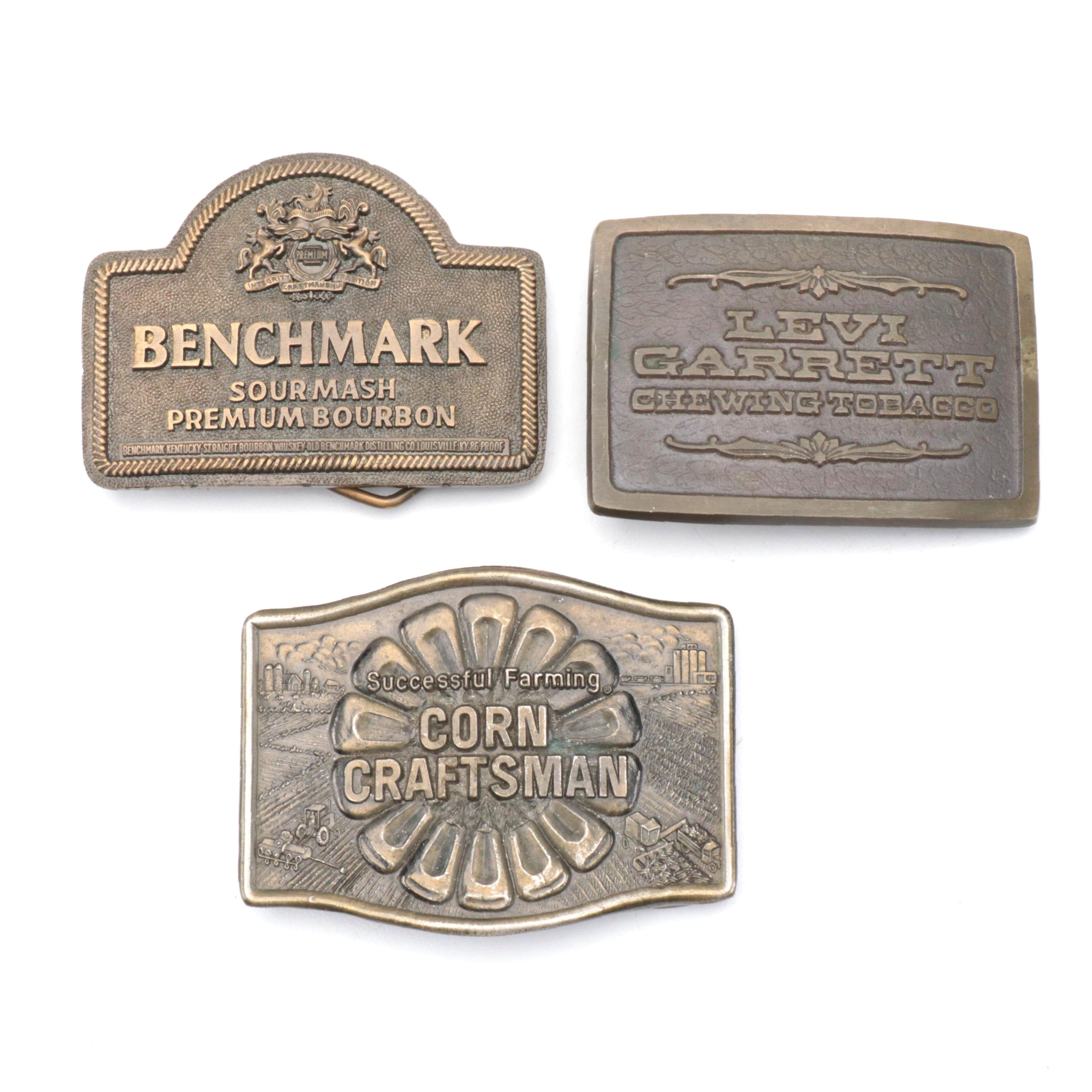 Corn Craftsman, Benchmark Bourbon and Levi Garrett Metal Belt Buckles