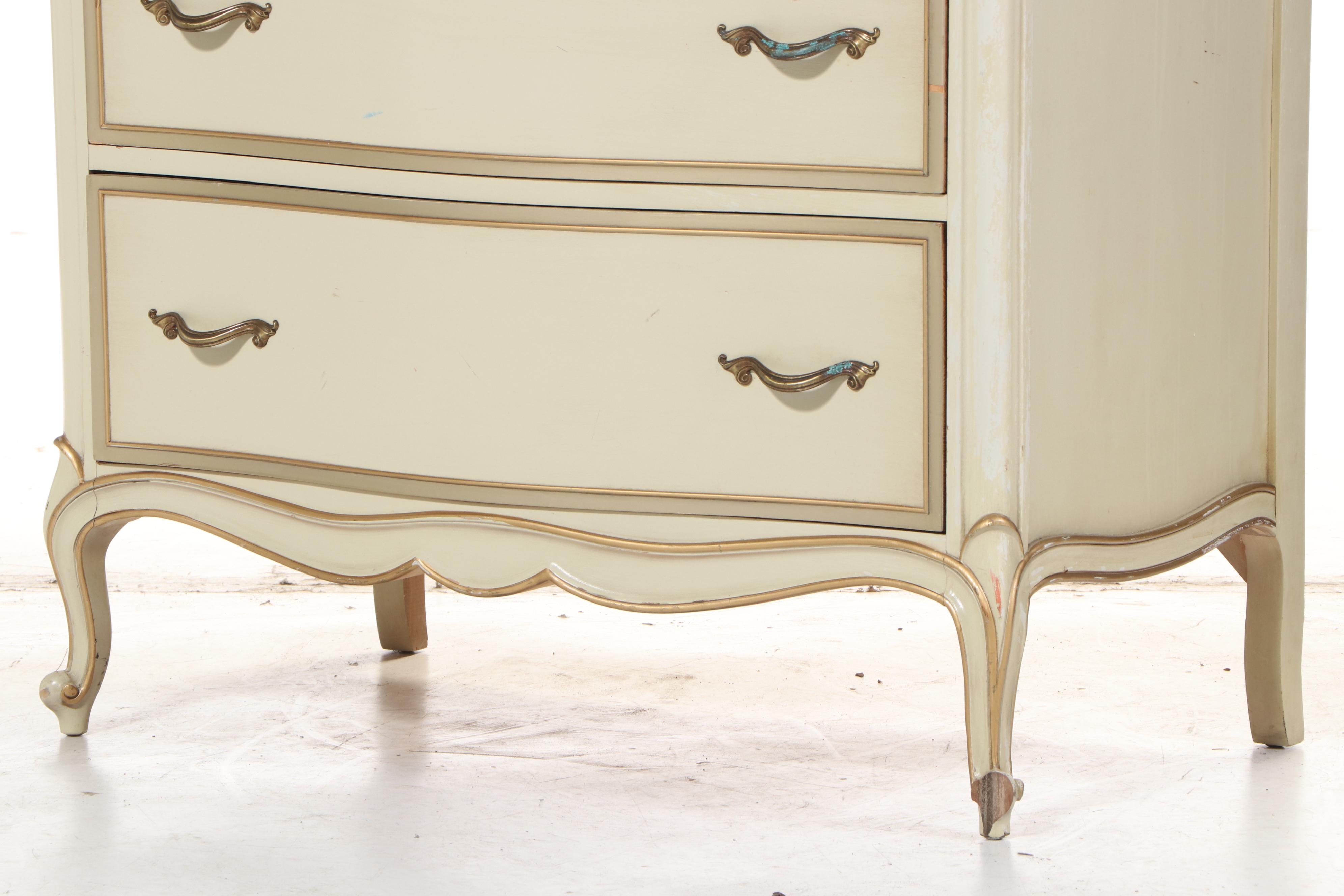 Drexel "Touraine" Louis XV Style Cream-Painted and Parcel-Gilt Five-Drawer Chest