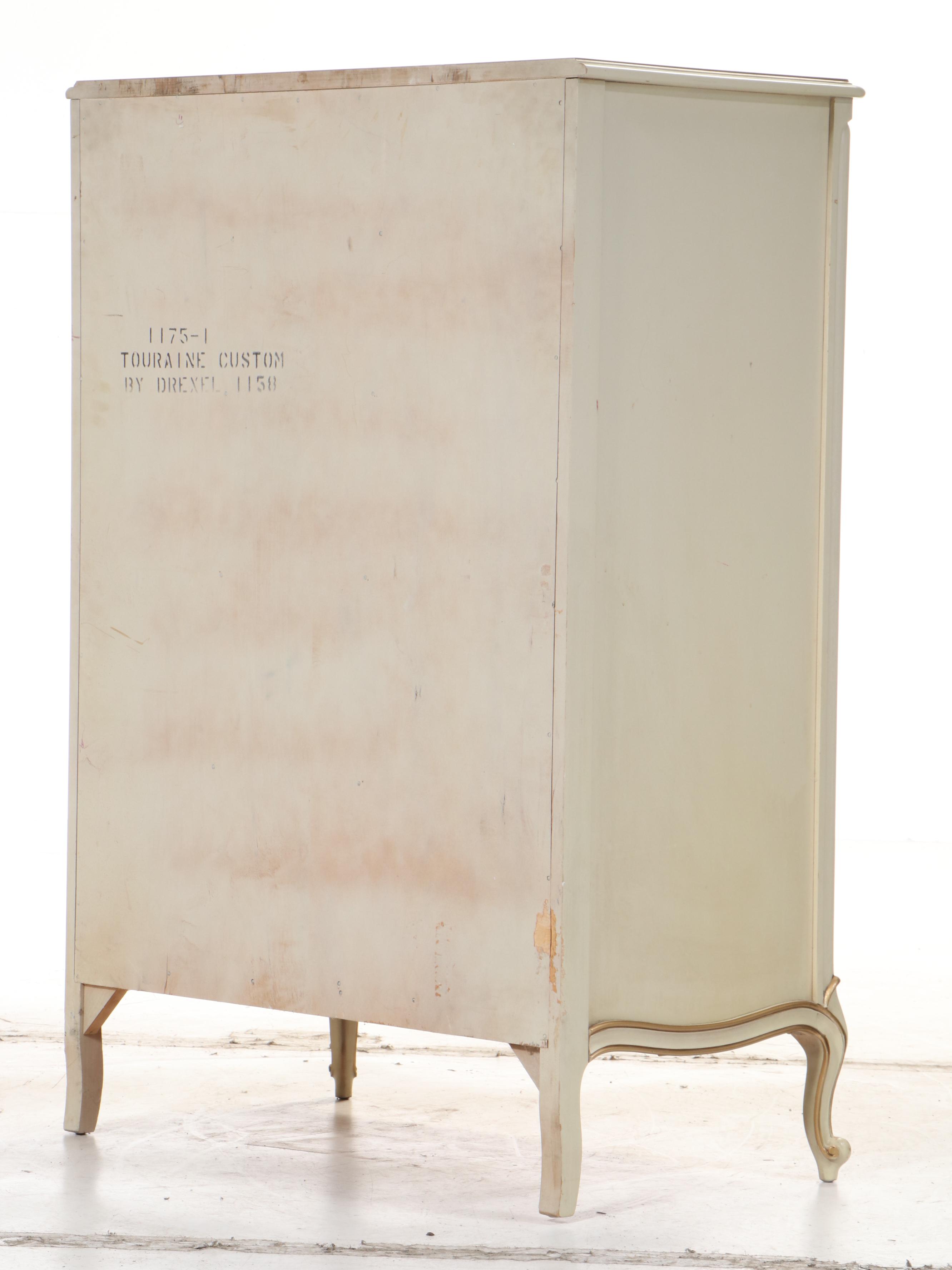 Drexel "Touraine" Louis XV Style Cream-Painted and Parcel-Gilt Five-Drawer Chest