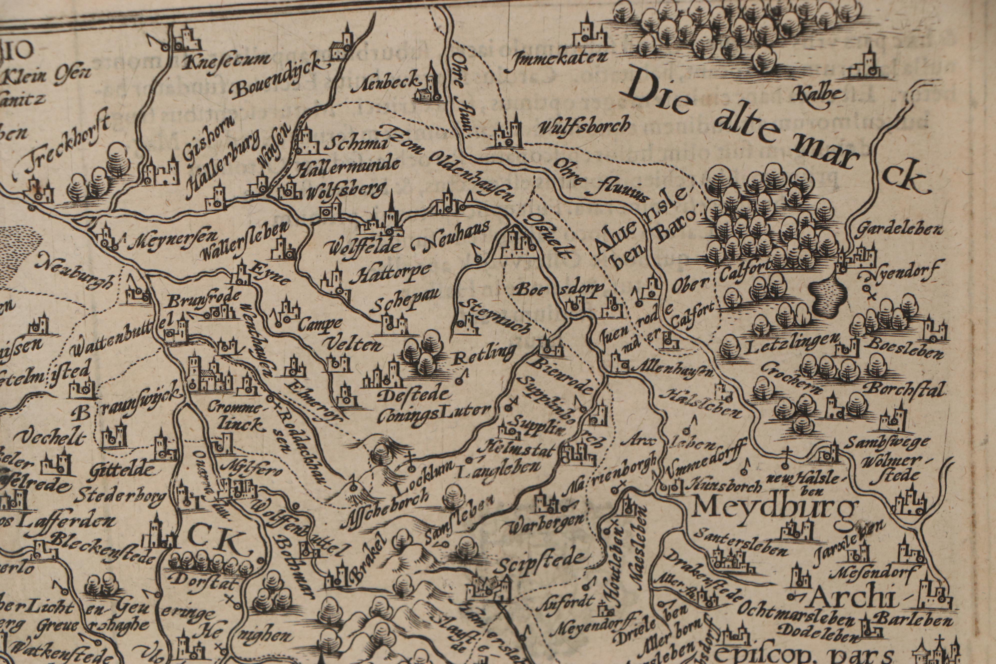 Matthias Quad Engraving Map of Central Germany, 1596