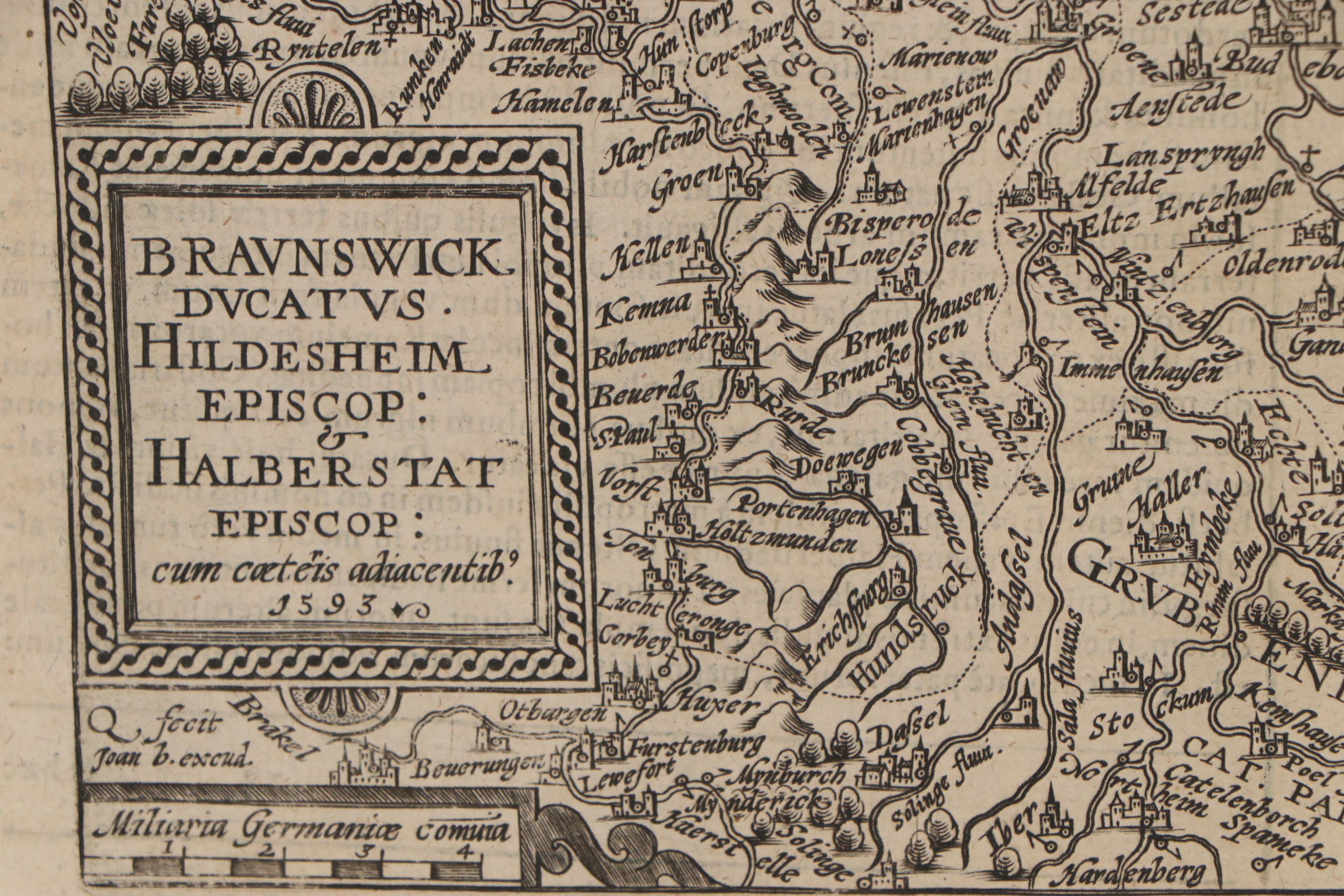 Matthias Quad Engraving Map of Central Germany, 1596