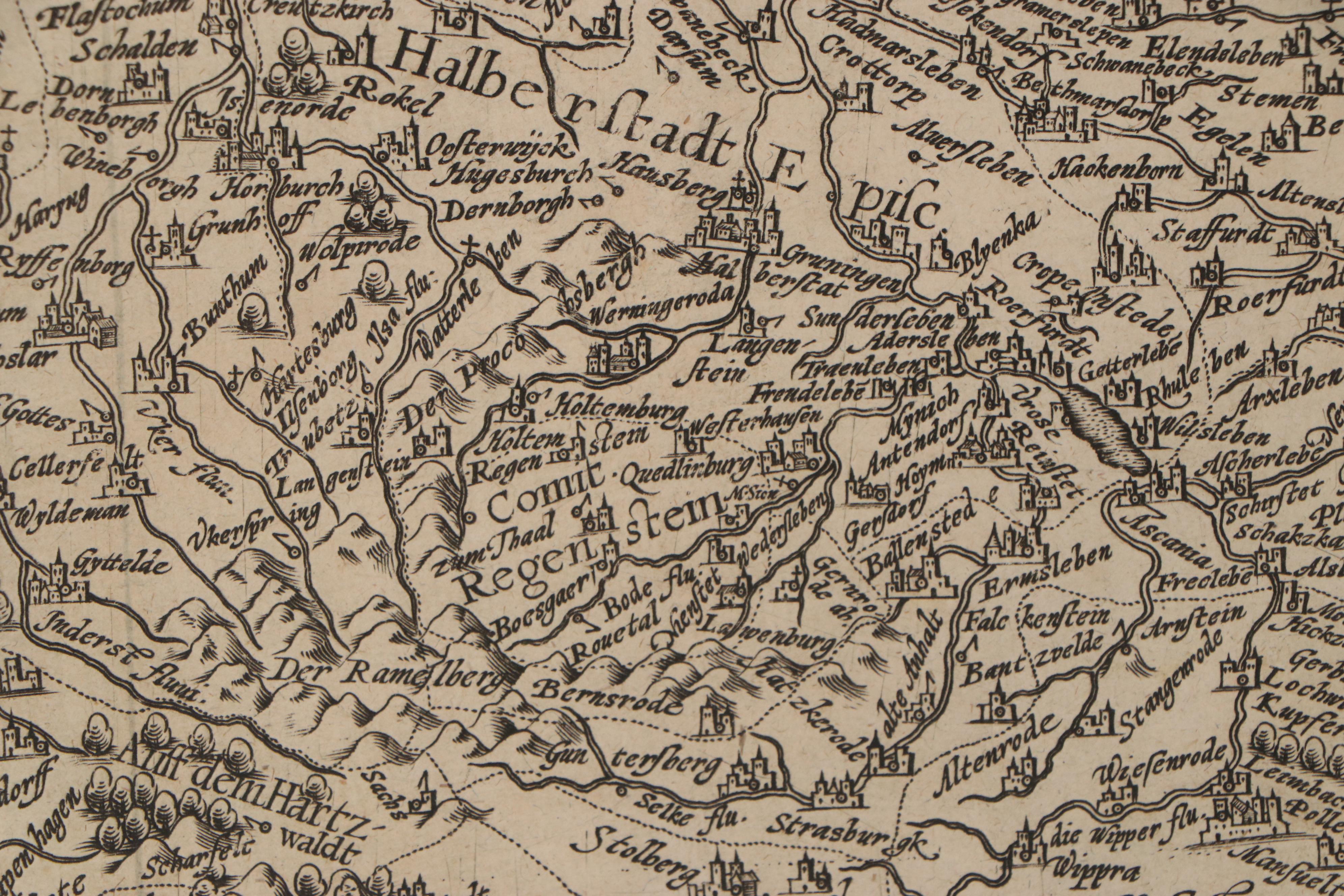 Matthias Quad Engraving Map of Central Germany, 1596