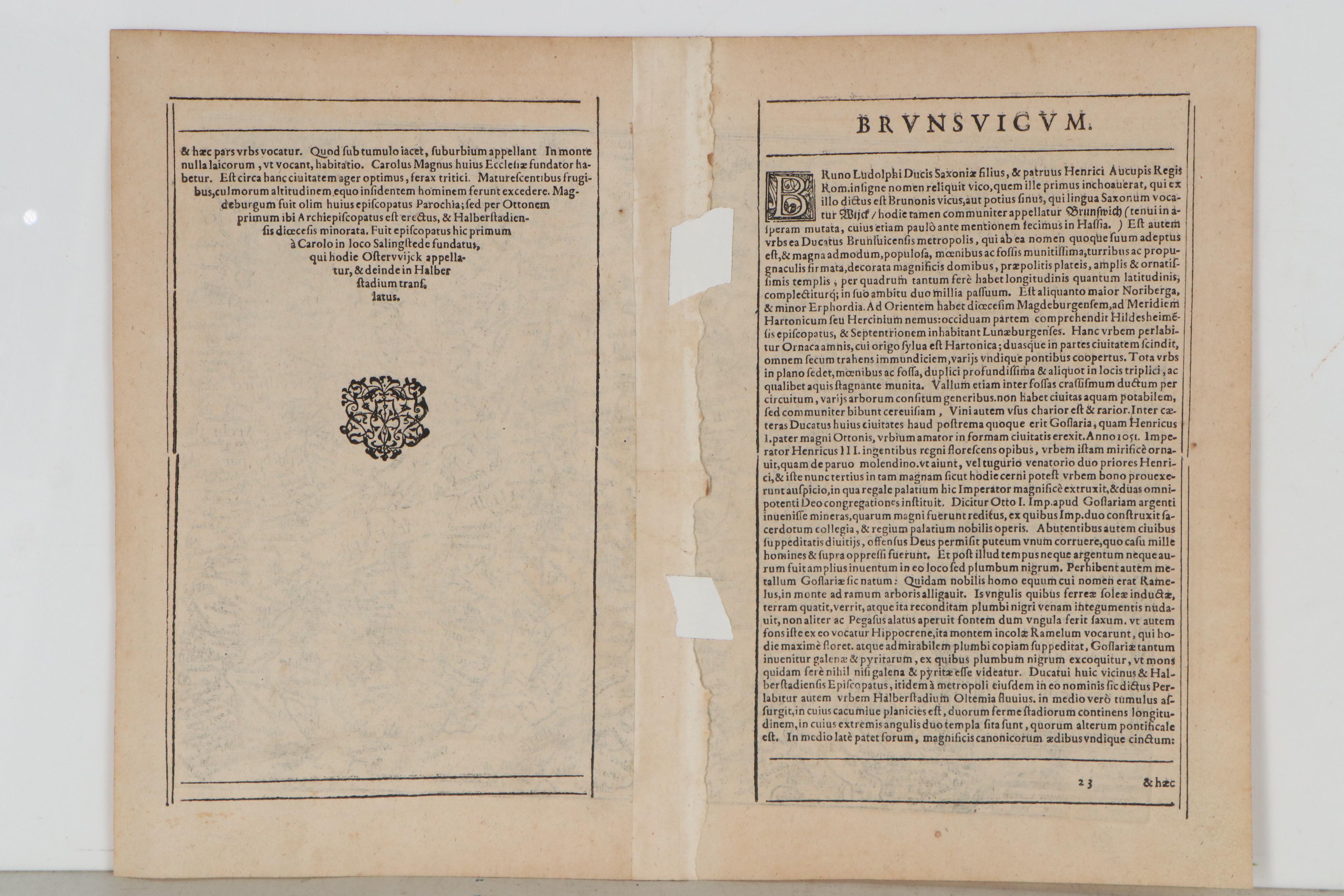 Matthias Quad Engraving Map of Central Germany, 1596
